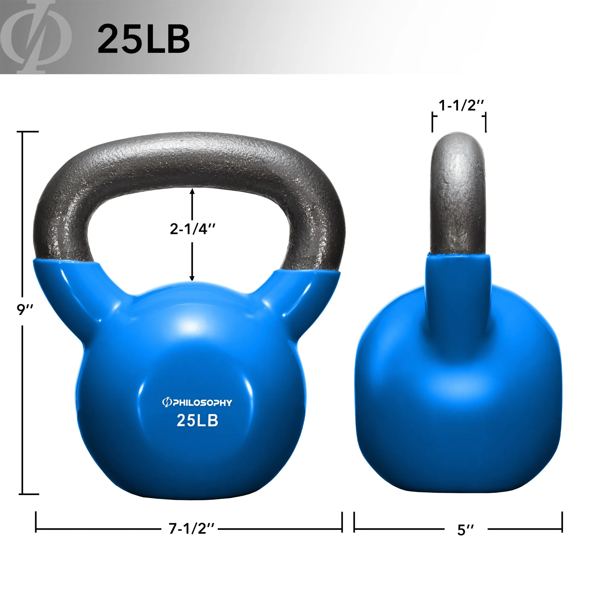 Vinyl Coated Cast Iron Kettlebell, 5 lbs to 50 Pound Weights