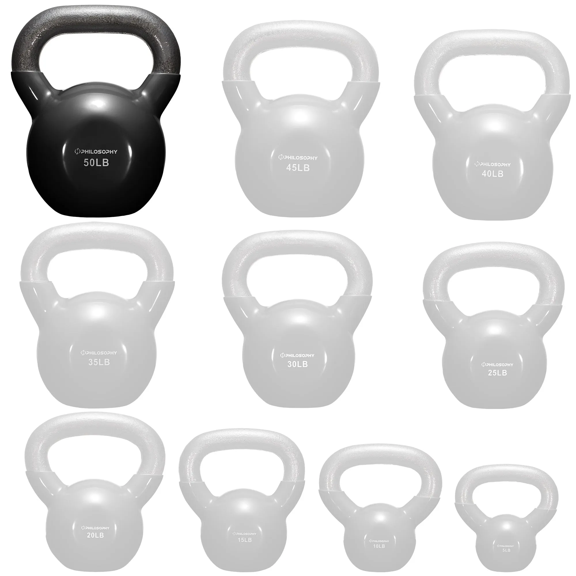 Vinyl Coated Cast Iron Kettlebell, 5 lbs to 50 Pound Weights