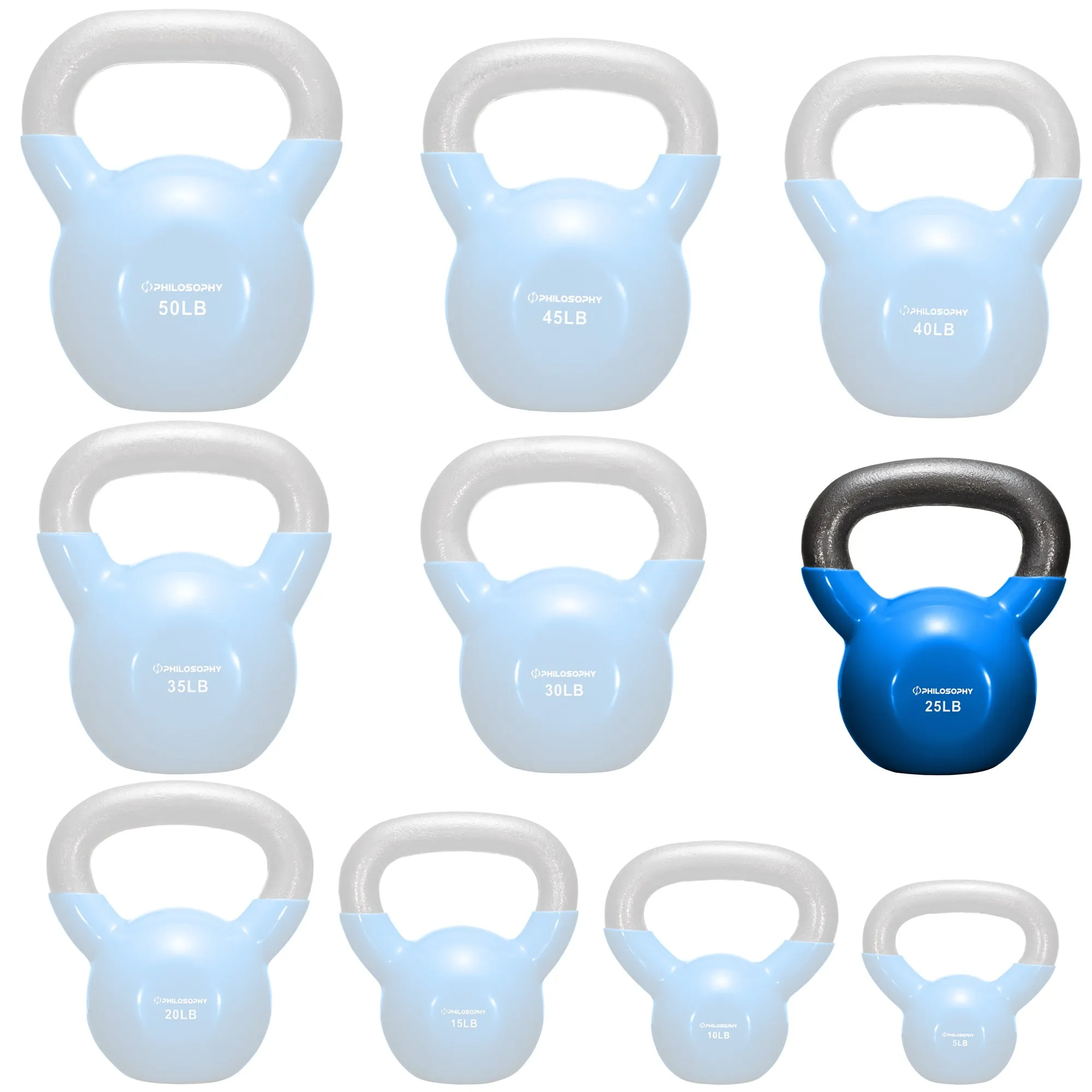 Vinyl Coated Cast Iron Kettlebell, 5 lbs to 50 Pound Weights