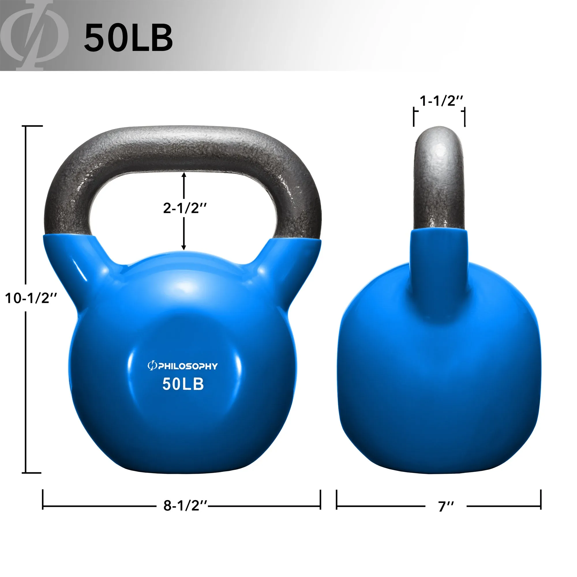 Vinyl Coated Cast Iron Kettlebell, 5 lbs to 50 Pound Weights