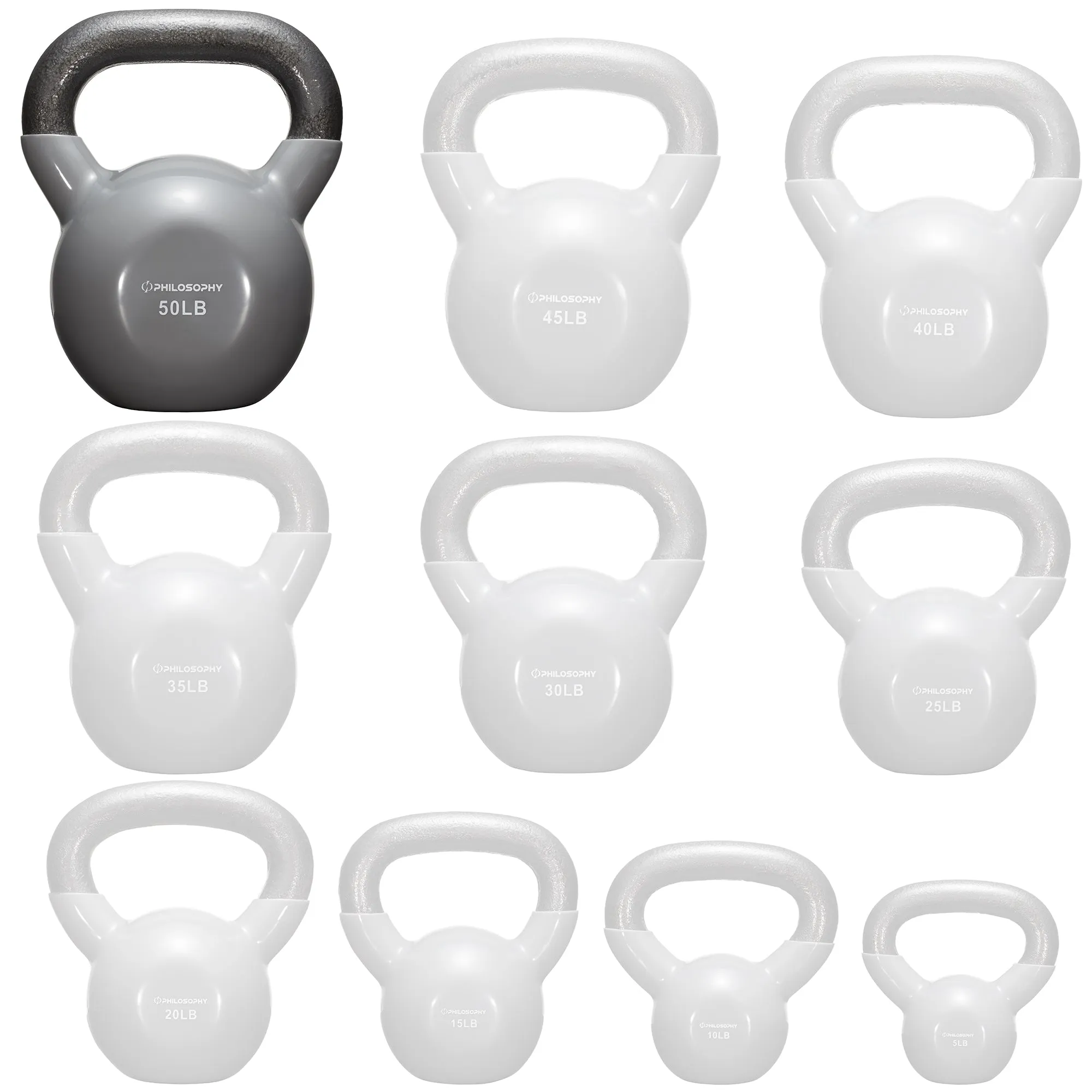 Vinyl Coated Cast Iron Kettlebell, 5 lbs to 50 Pound Weights