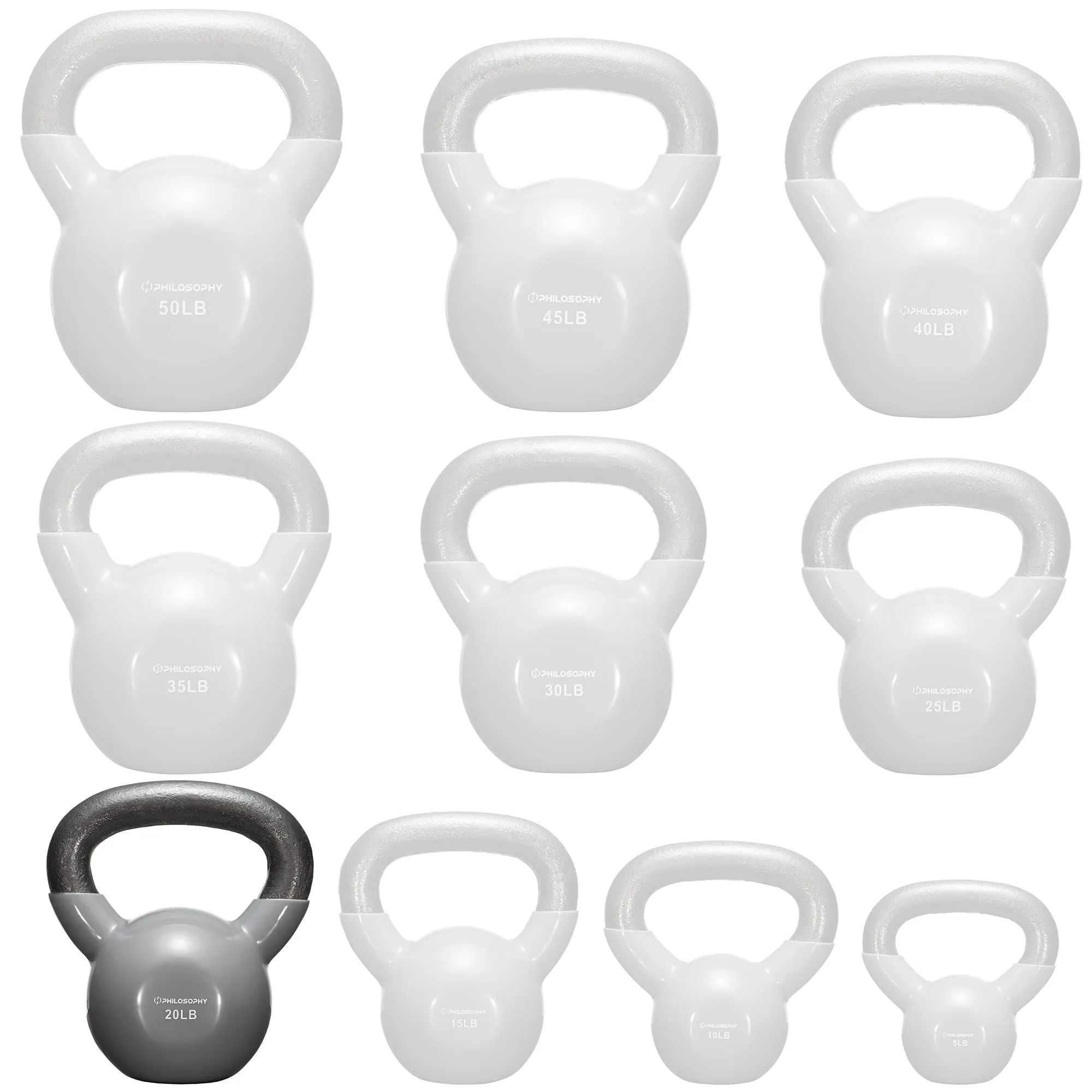 Vinyl Coated Cast Iron Kettlebell, 5 lbs to 50 Pound Weights