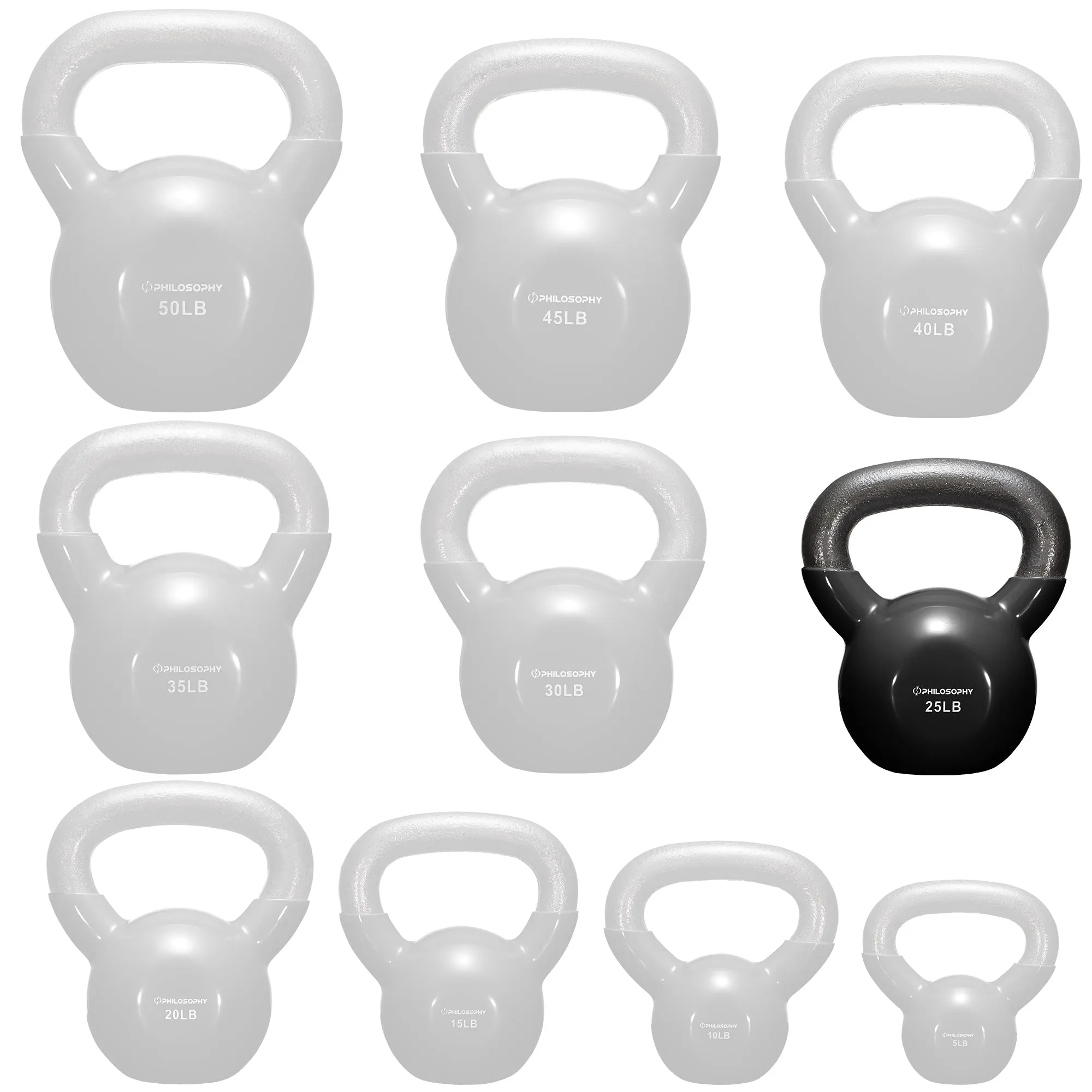 Vinyl Coated Cast Iron Kettlebell, 5 lbs to 50 Pound Weights