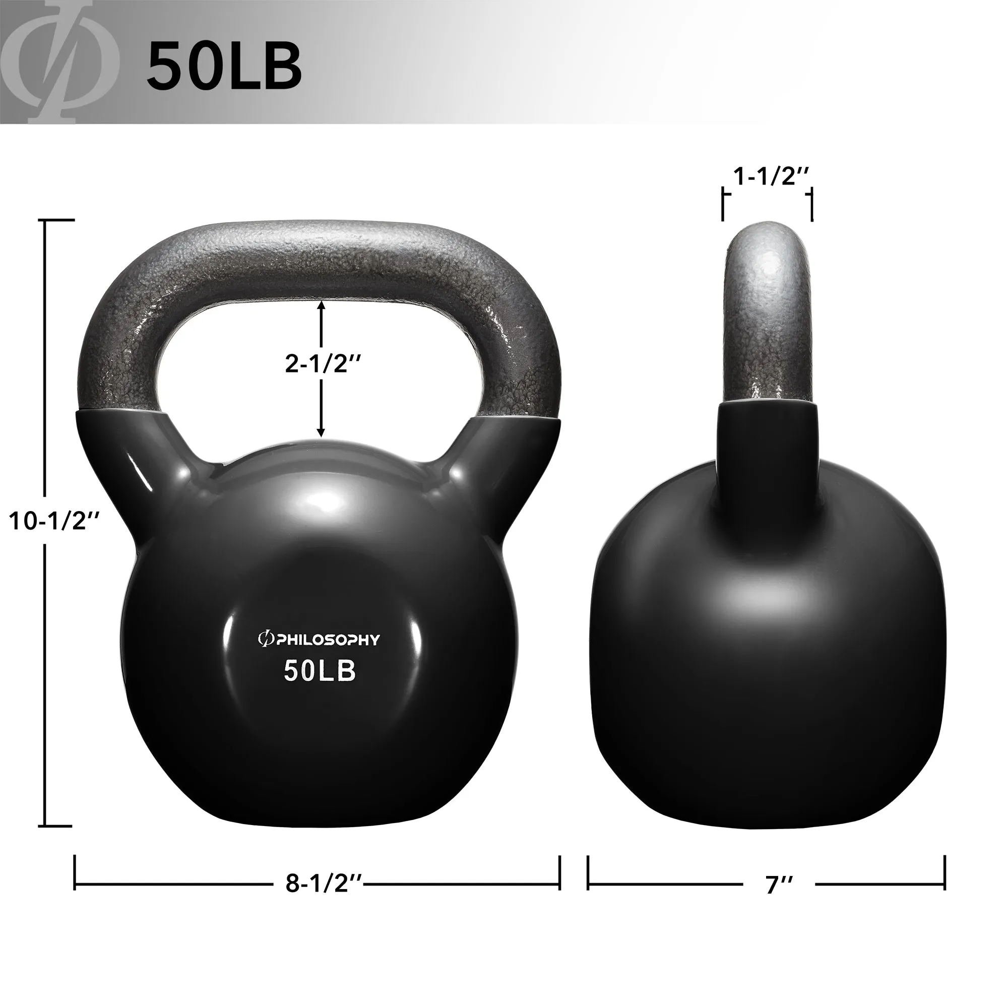 Vinyl Coated Cast Iron Kettlebell, 5 lbs to 50 Pound Weights