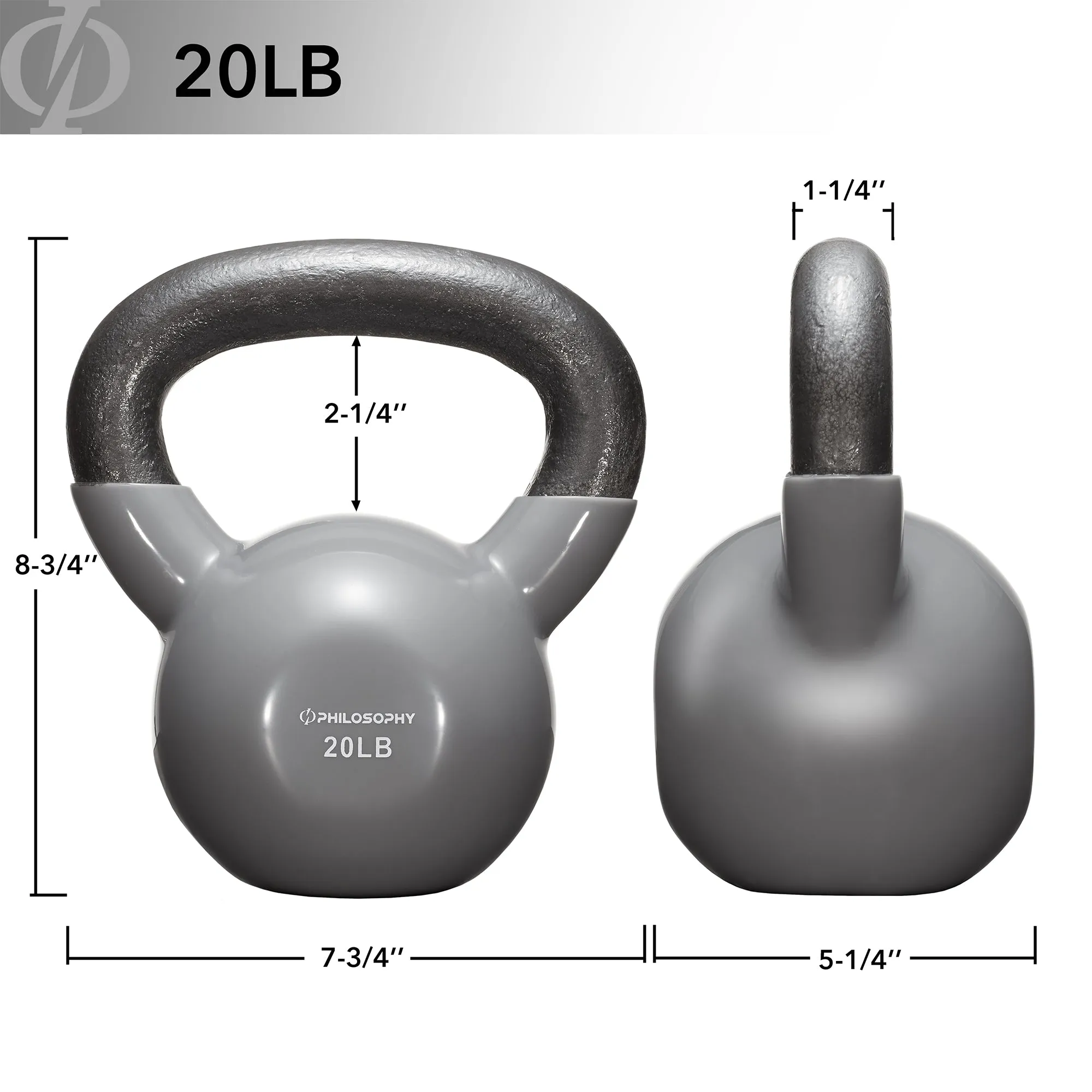 Vinyl Coated Cast Iron Kettlebell, 5 lbs to 50 Pound Weights