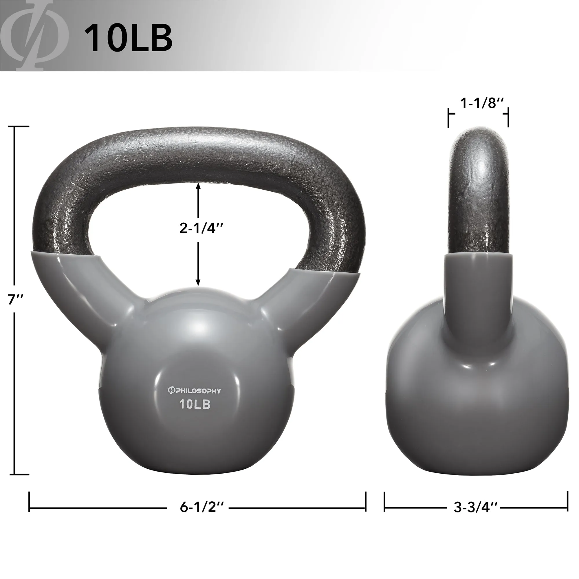 Vinyl Coated Cast Iron Kettlebell Weights (Set of 3) - 5lb, 10lb, 15lb