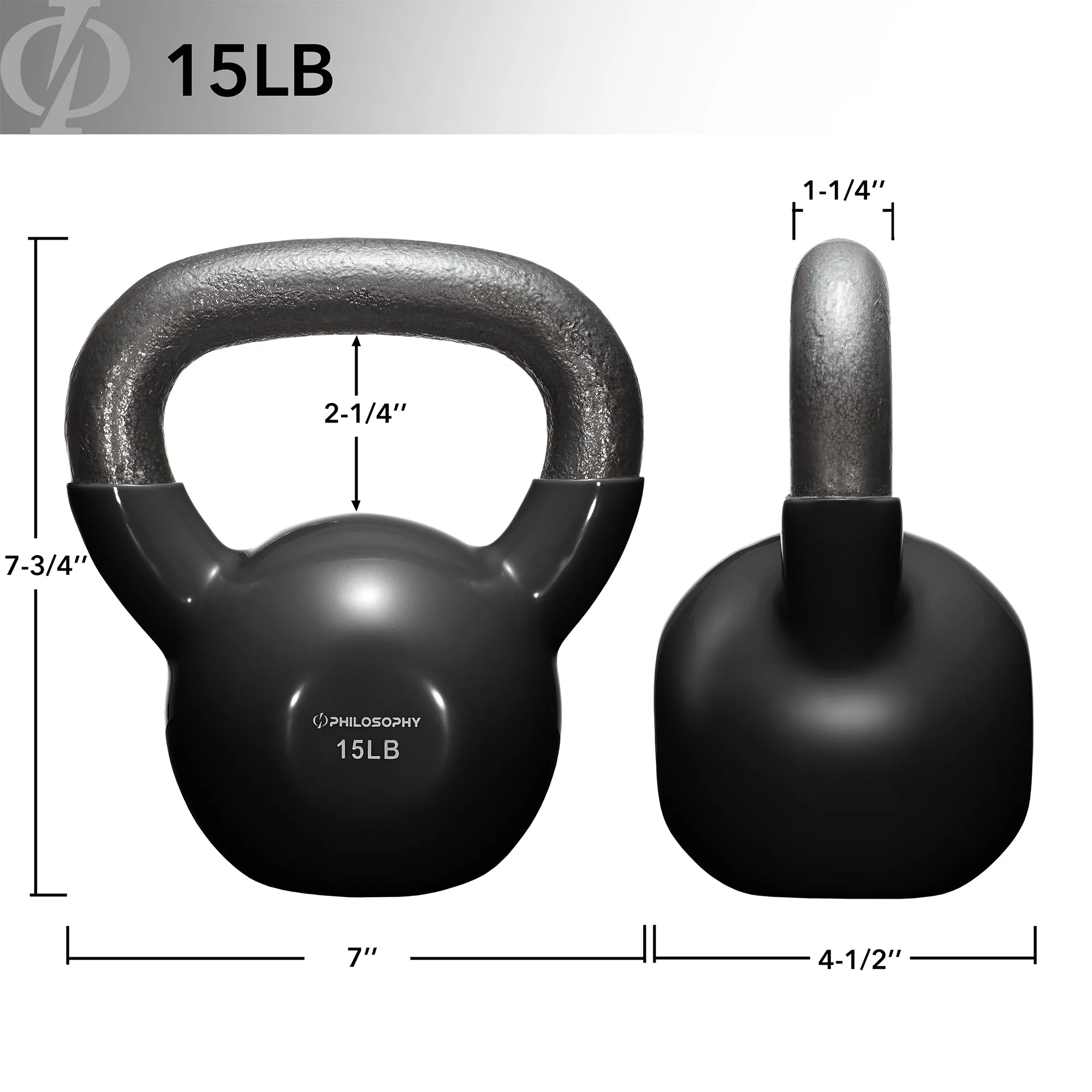 Vinyl Coated Cast Iron Kettlebell Weights (Set of 3) - 5lb, 10lb, 15lb