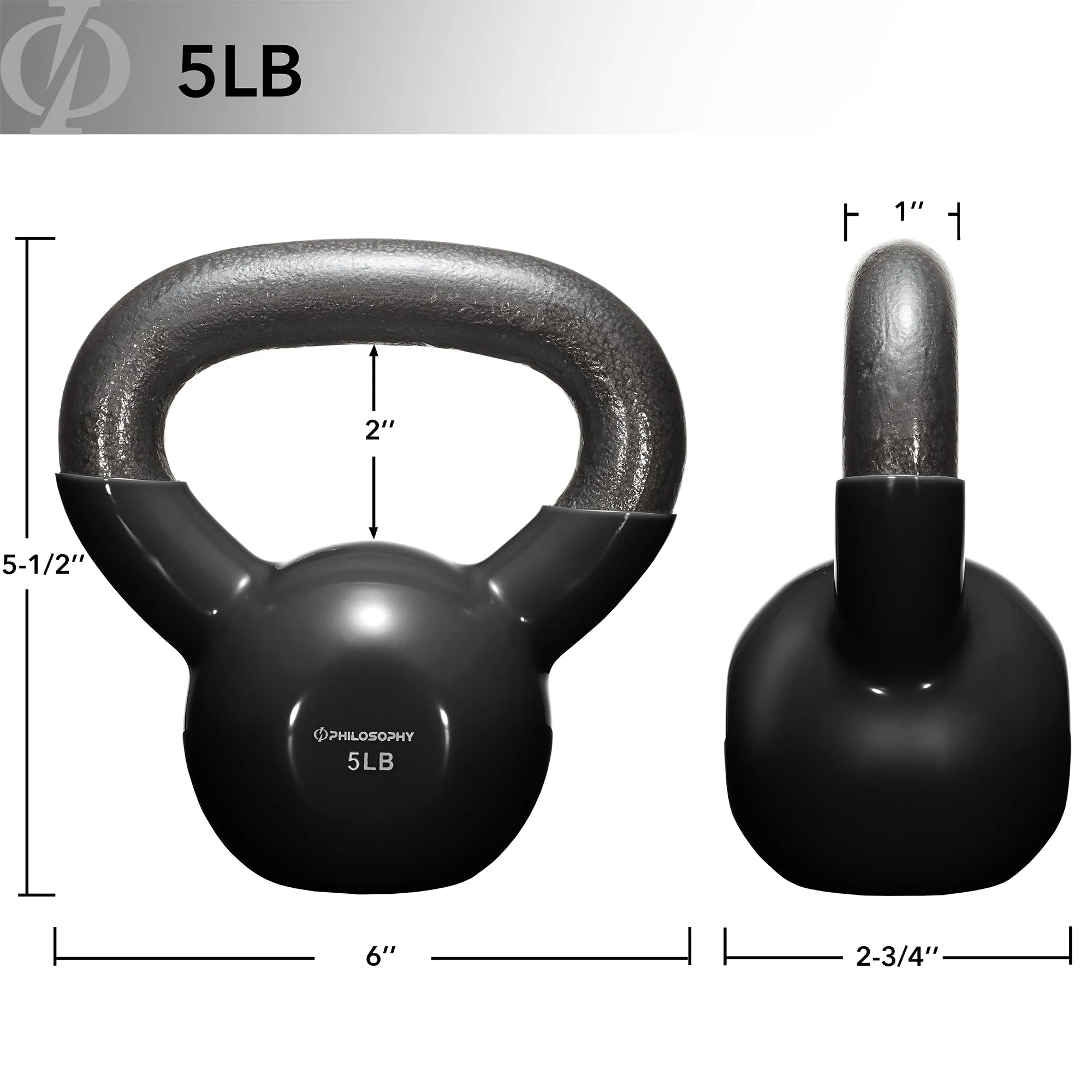 Vinyl Coated Cast Iron Kettlebell Weights (Set of 3) - 5lb, 10lb, 15lb