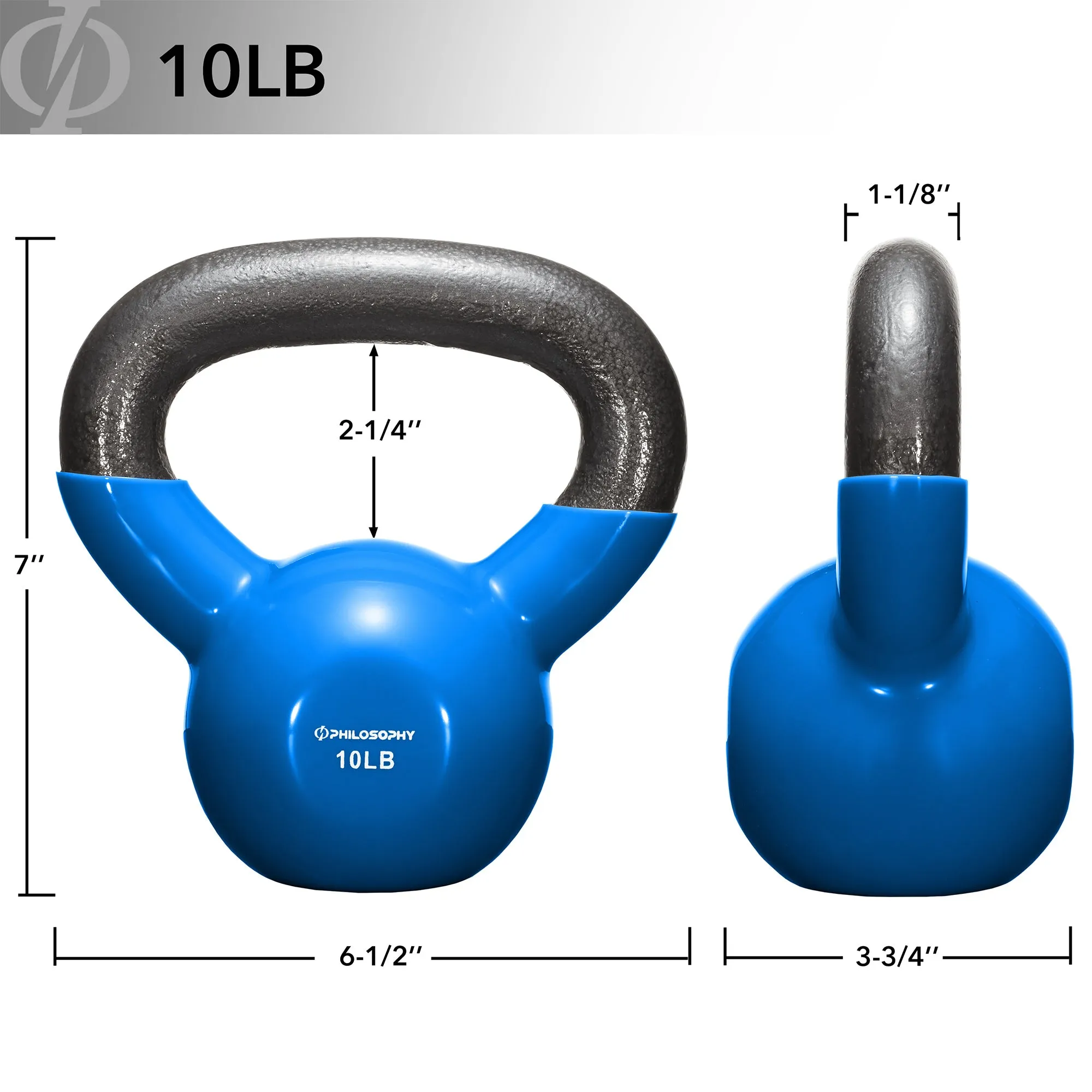 Vinyl Coated Cast Iron Kettlebell Weights (Set of 3) - 5lb, 10lb, 15lb