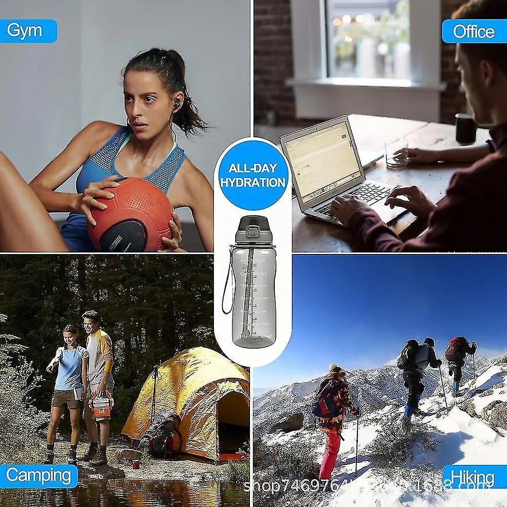 White 2000ml Motivational Water Bottle, Gym And Outdoor Sports