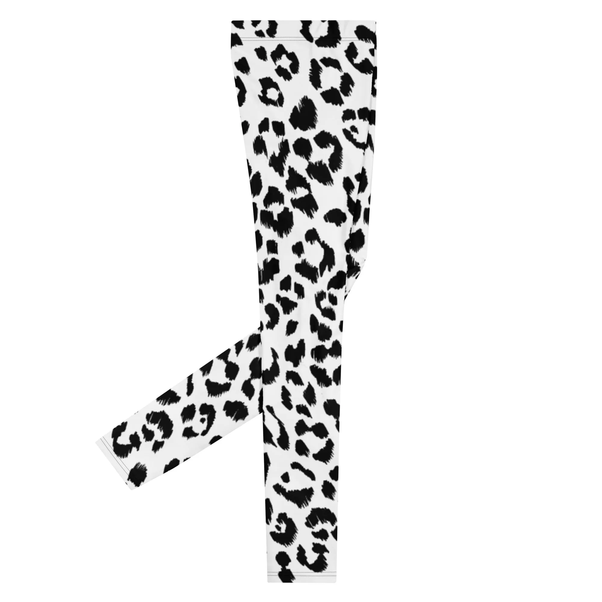 White Black Leopard Men's Leggings, Animal Leopard Print Best Designer Meggings Tights-Made in USA/EU/MX