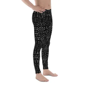 White Black Meshed Men's Leggings, Best Premium Meggings Compression Running Tights-Made in USA/EU/MX