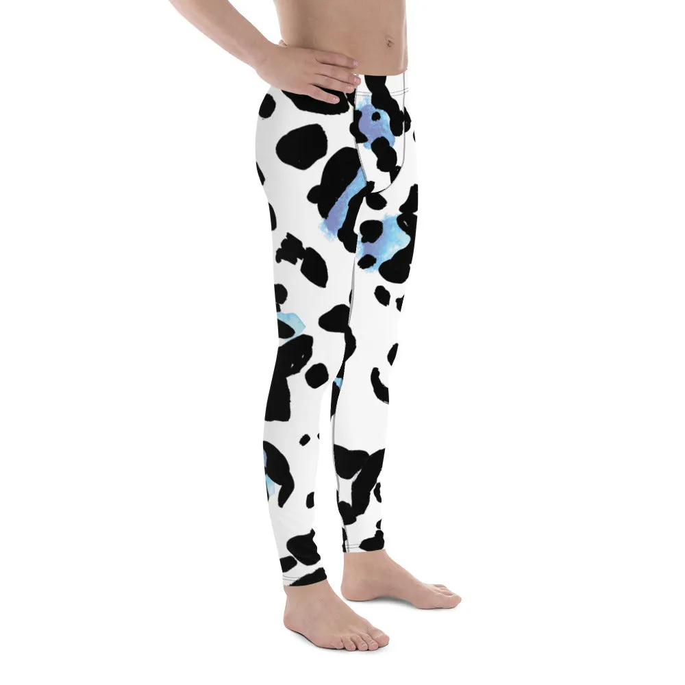 White Leopard Print Men's Leggings, Leopard Animal Print Best Premium Running Tights For Men - Made in USA/EU/MX