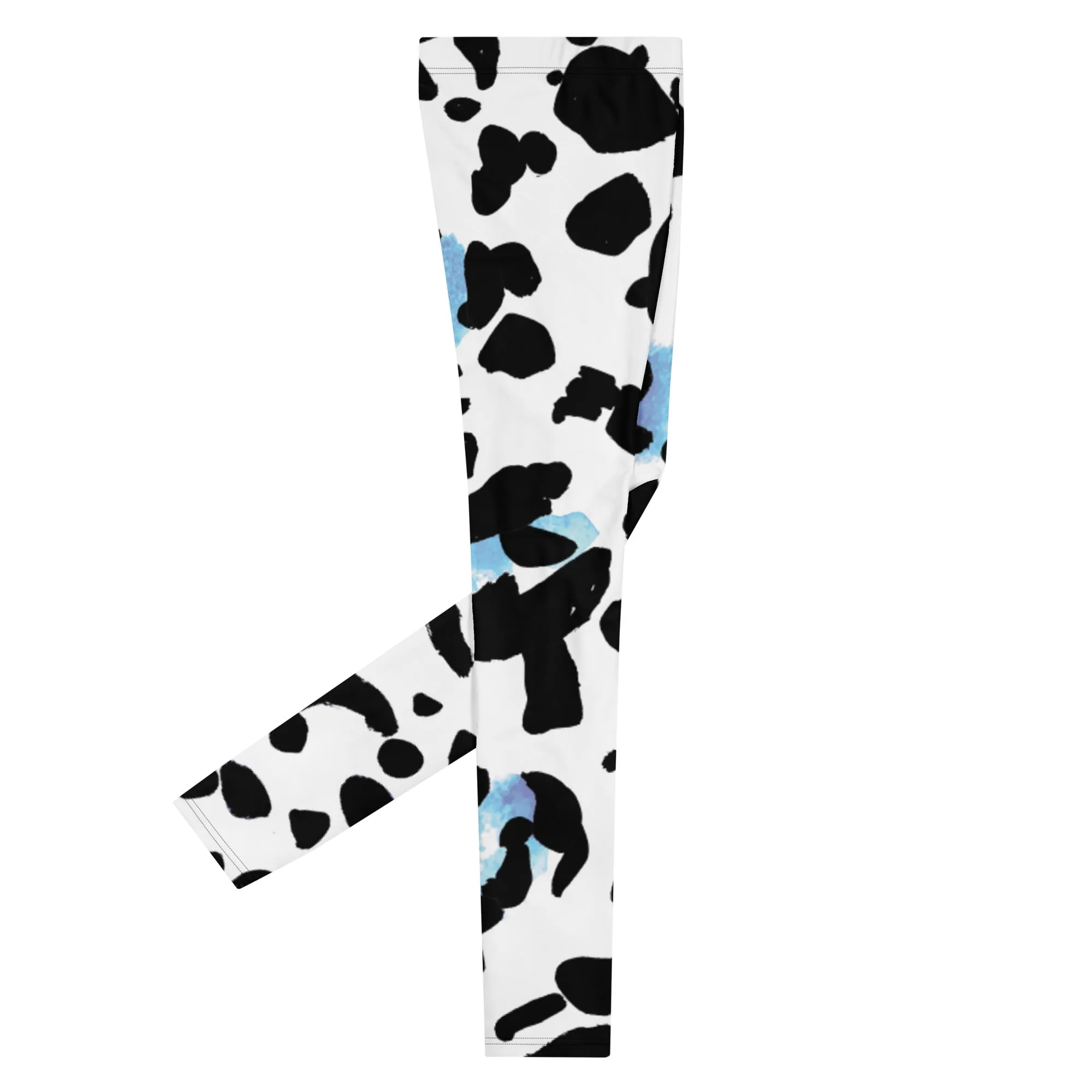 White Leopard Print Men's Leggings, Leopard Animal Print Best Premium Running Tights For Men - Made in USA/EU/MX