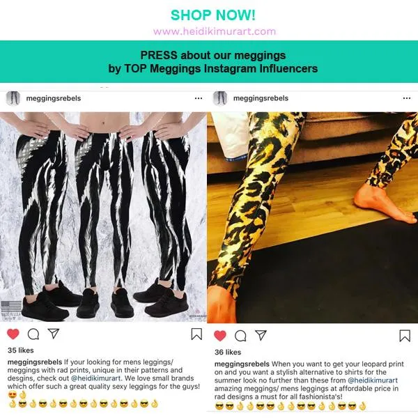 White Leopard Print Men's Leggings, Leopard Animal Print Best Premium Running Tights For Men - Made in USA/EU/MX