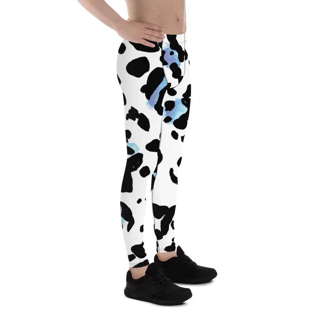 White Leopard Print Men's Leggings, Leopard Animal Print Best Premium Running Tights For Men - Made in USA/EU/MX