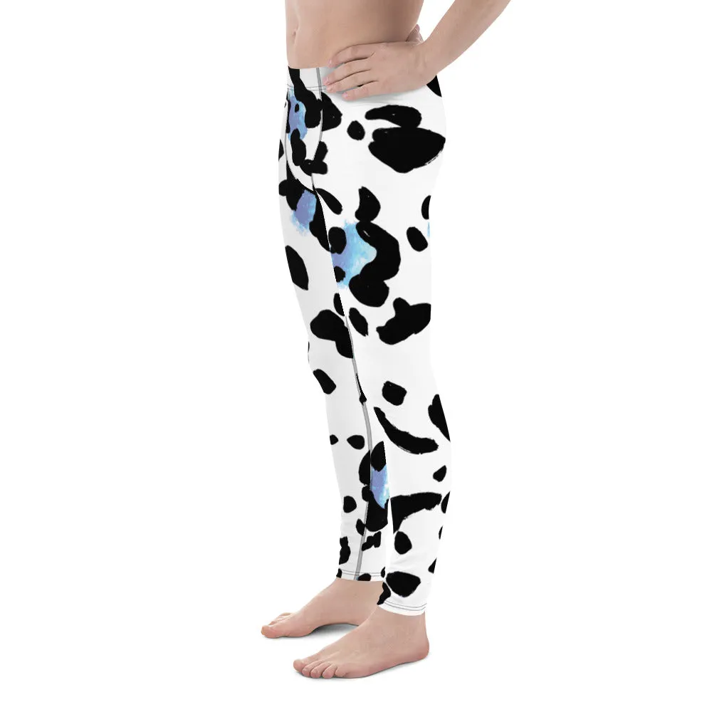 White Leopard Print Men's Leggings, Leopard Animal Print Best Premium Running Tights For Men - Made in USA/EU/MX