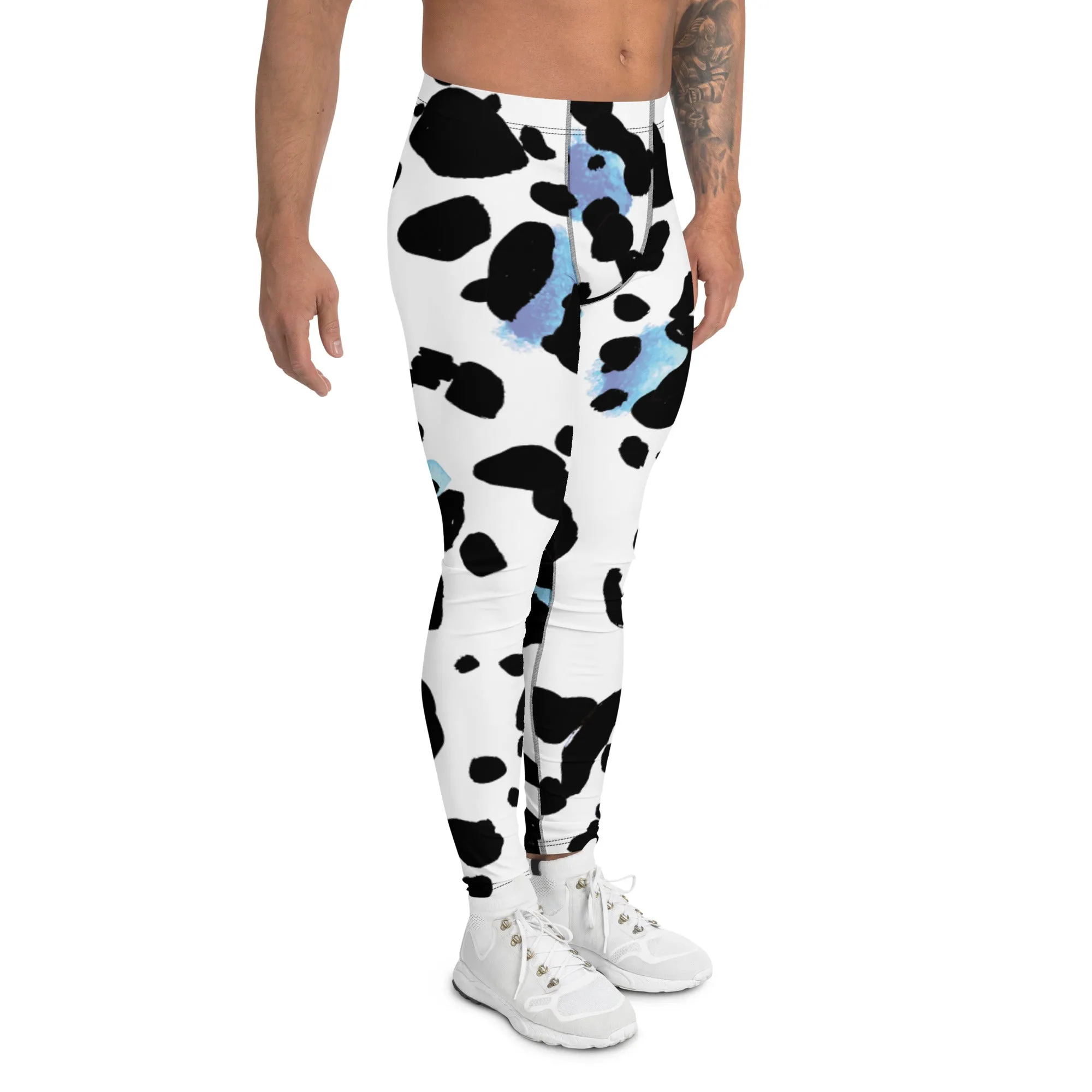 White Leopard Print Men's Leggings, Leopard Animal Print Best Premium Running Tights For Men - Made in USA/EU/MX