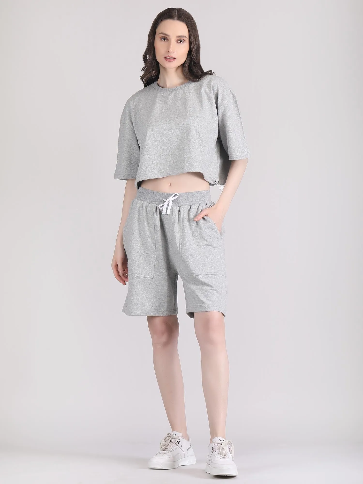 Women oversized crop top and shorts set