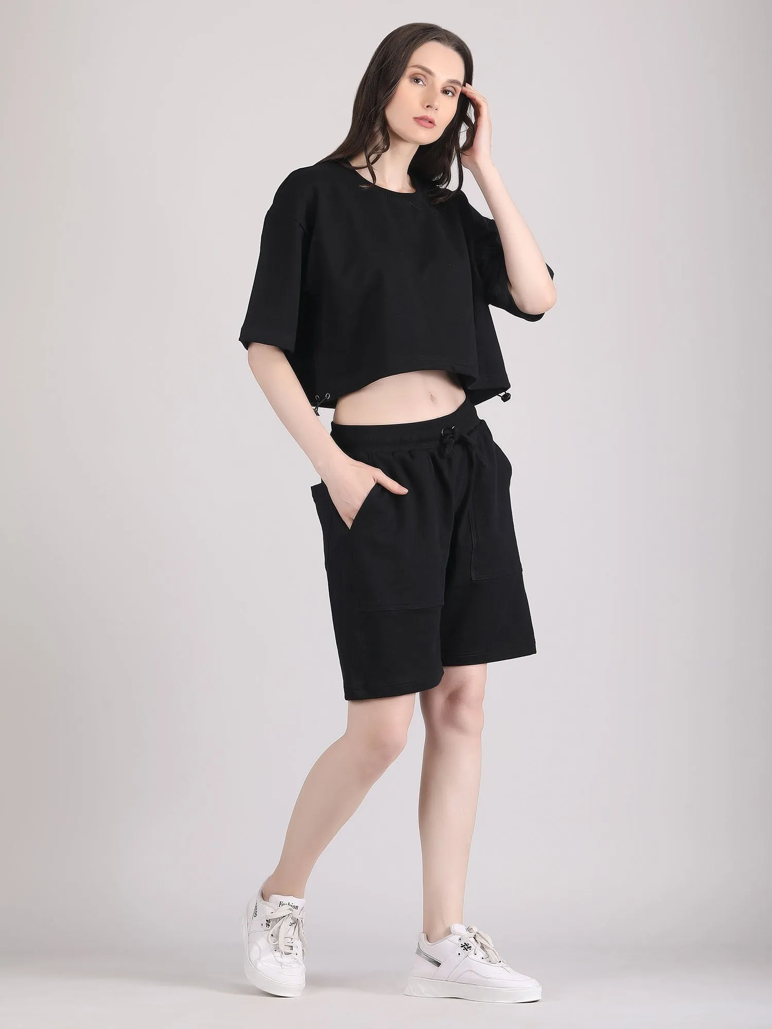 Women oversized crop top and shorts set