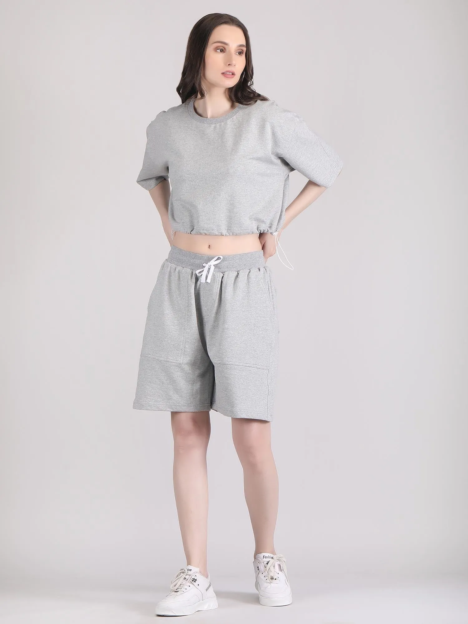 Women oversized crop top and shorts set