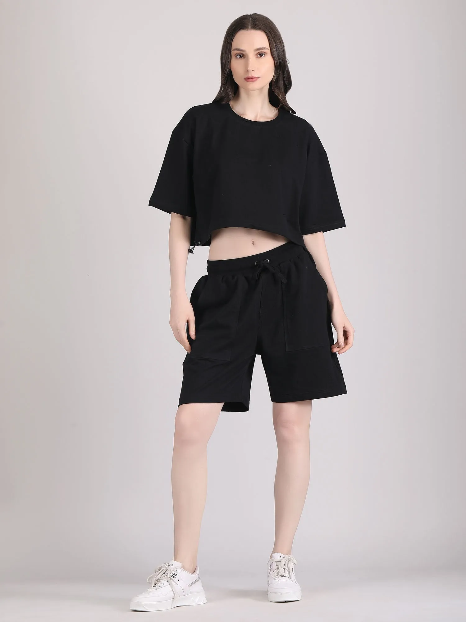 Women oversized crop top and shorts set