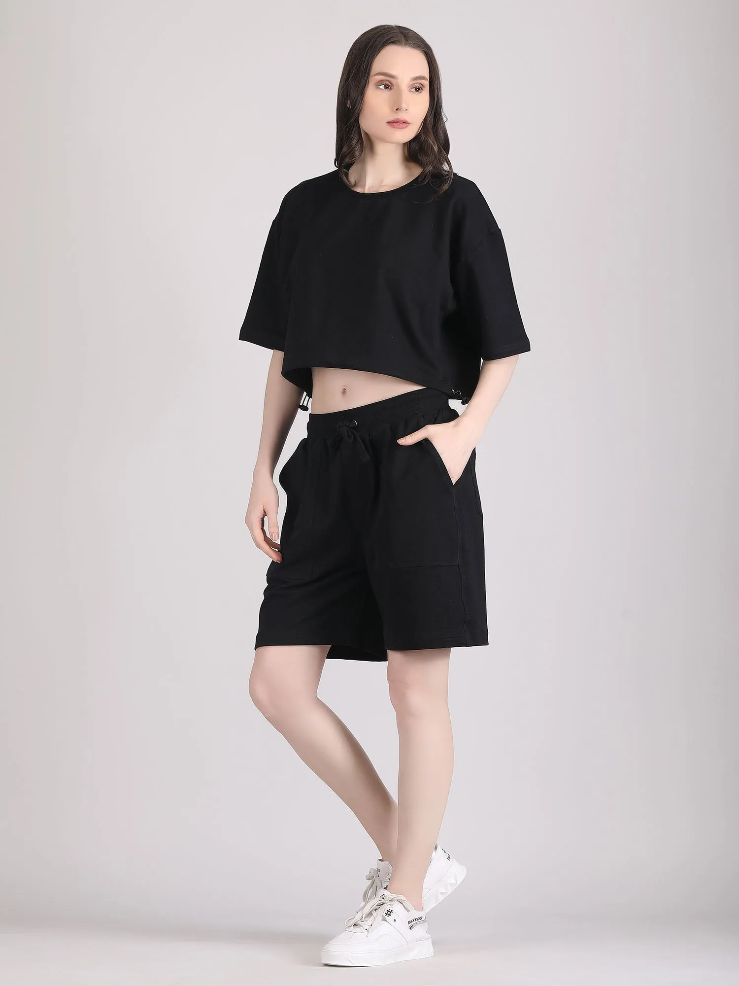 Women oversized crop top and shorts set