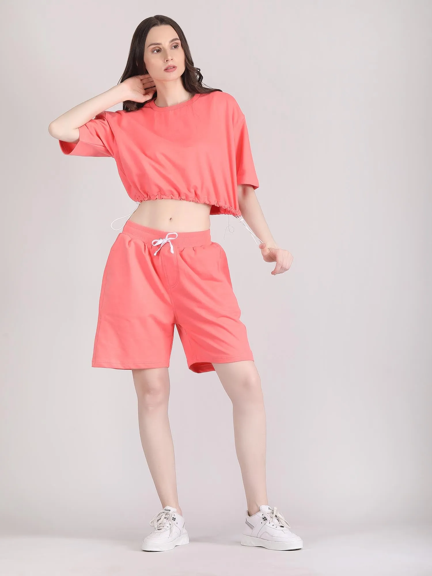 Women oversized crop top and shorts set