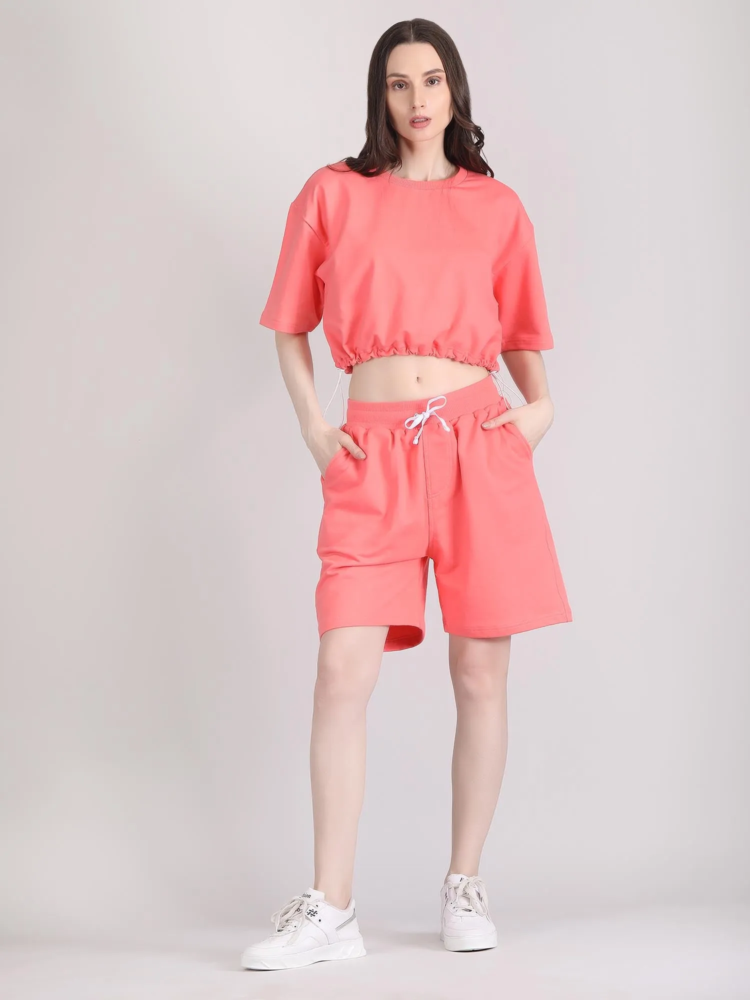 Women oversized crop top and shorts set