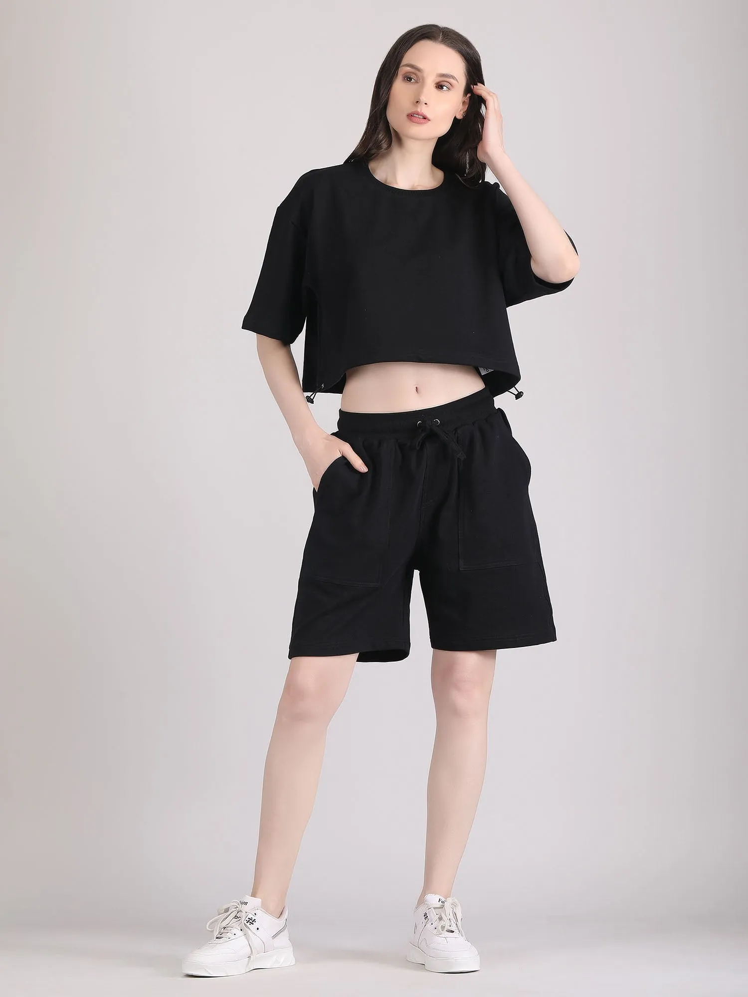 Women oversized crop top and shorts set