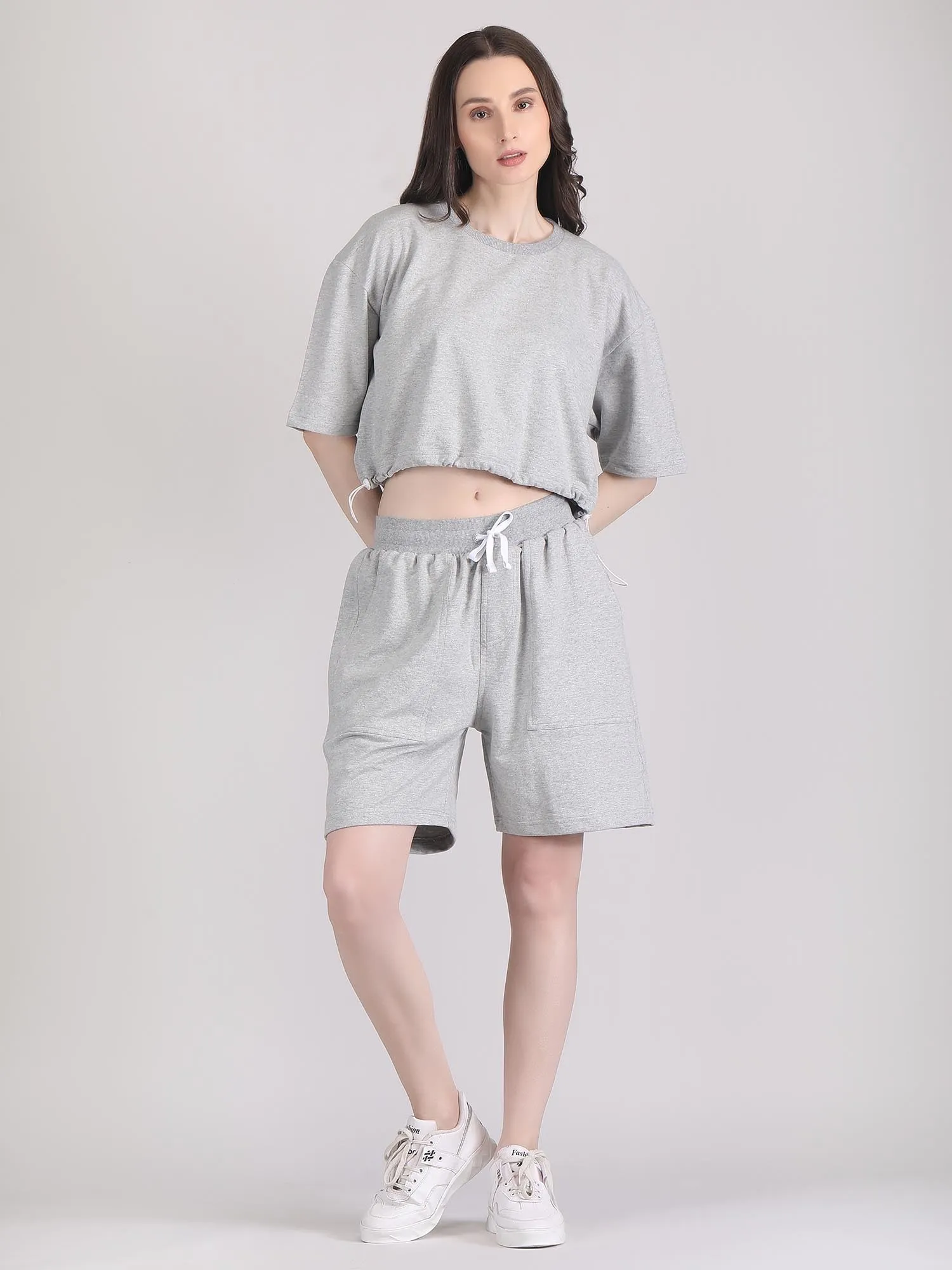 Women oversized crop top and shorts set