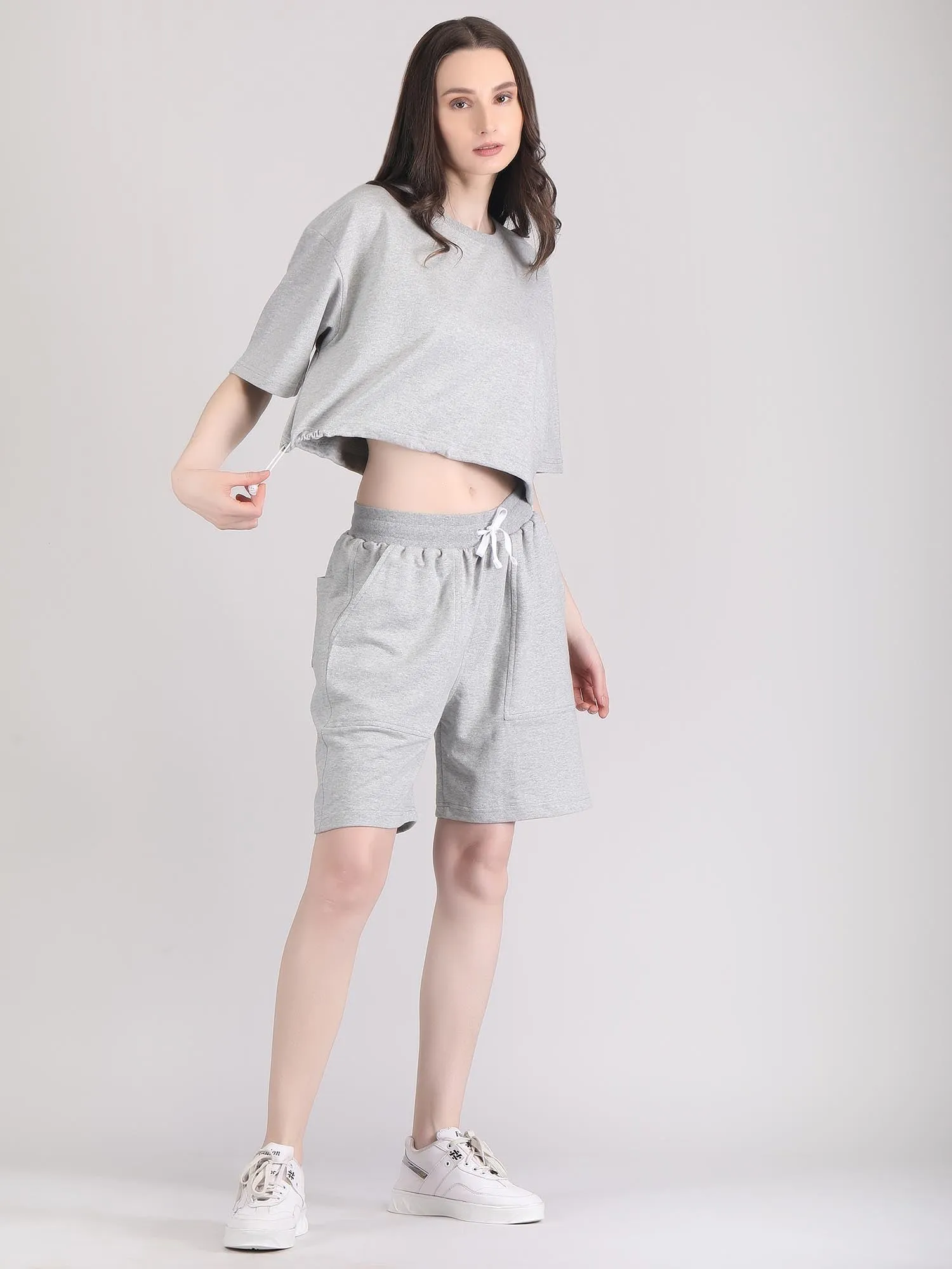 Women oversized crop top and shorts set