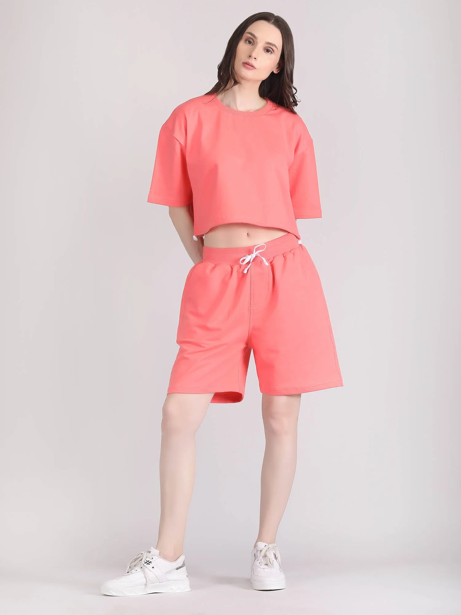 Women oversized crop top and shorts set