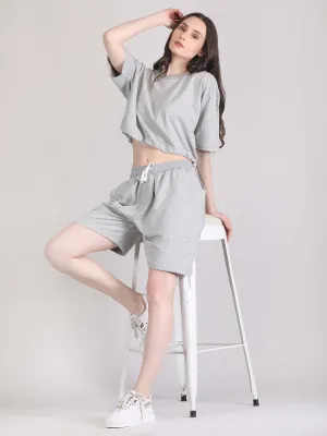 Women oversized crop top and shorts set