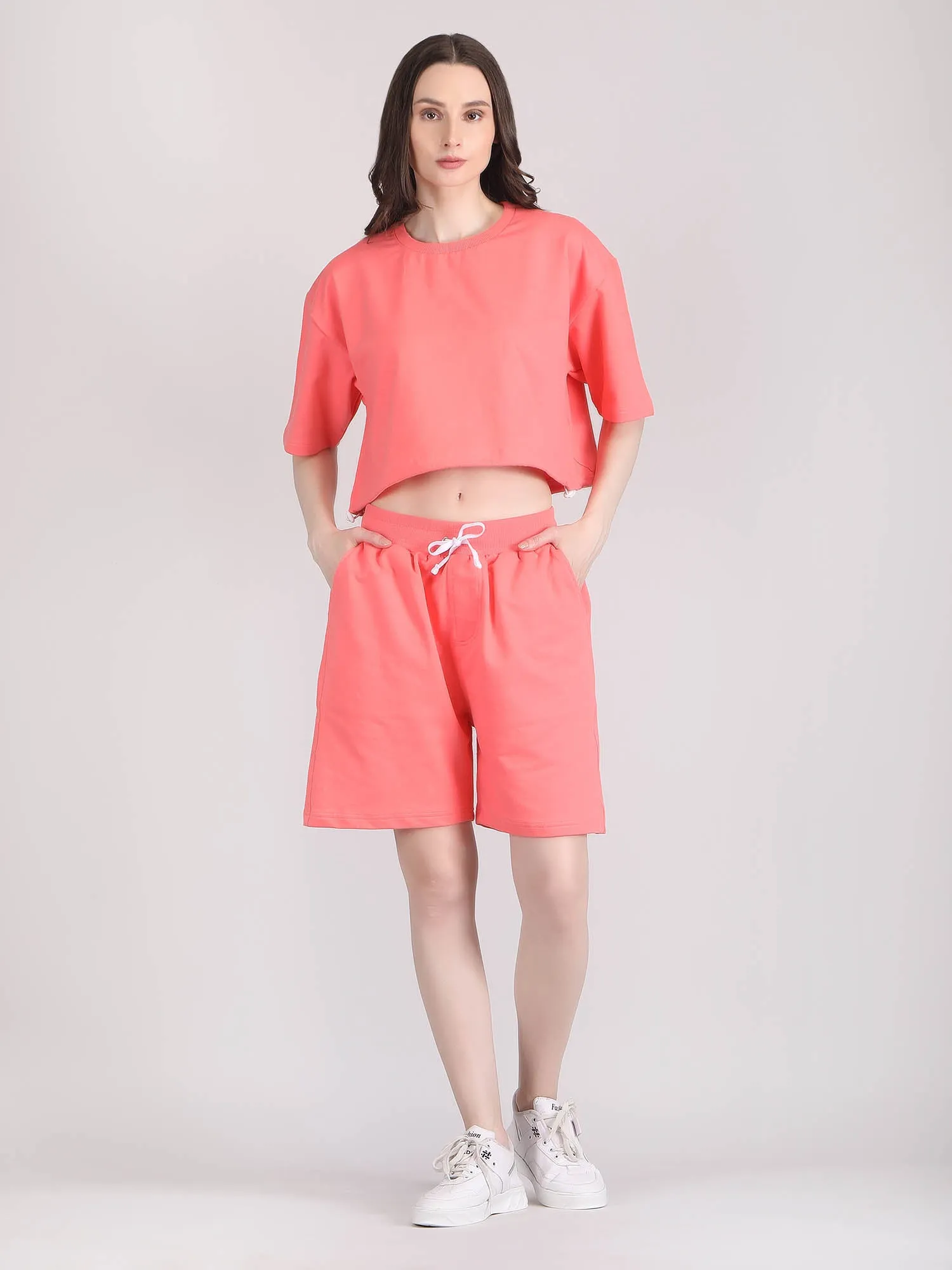 Women oversized crop top and shorts set