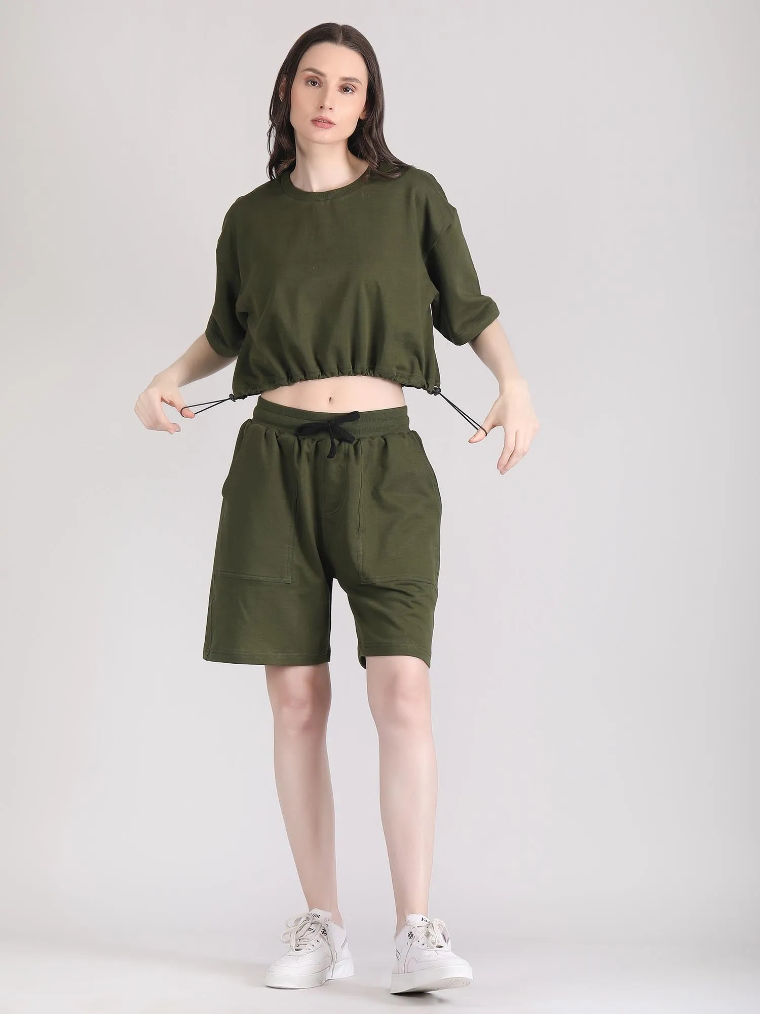 Women oversized crop top and shorts set