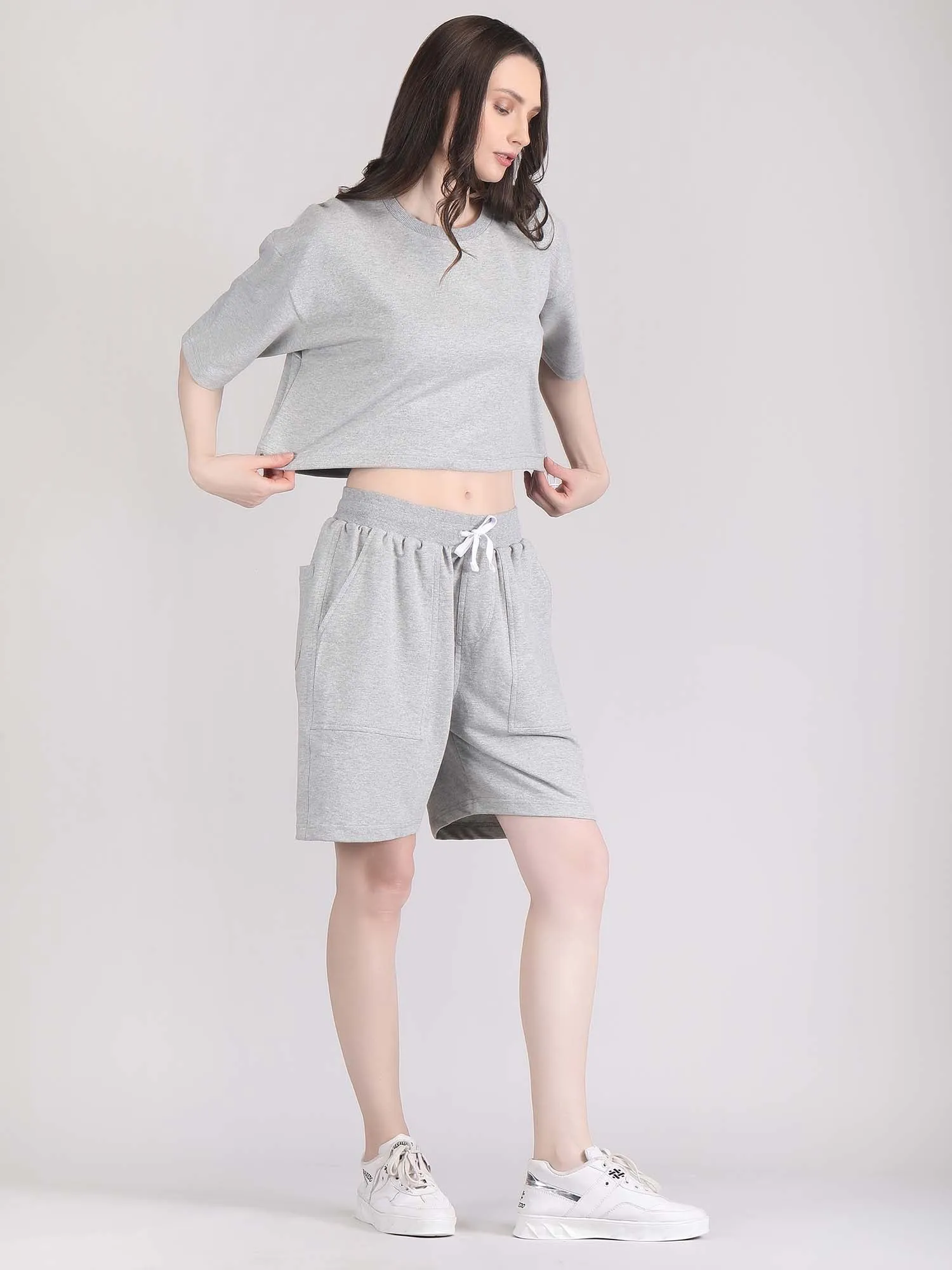 Women oversized crop top and shorts set