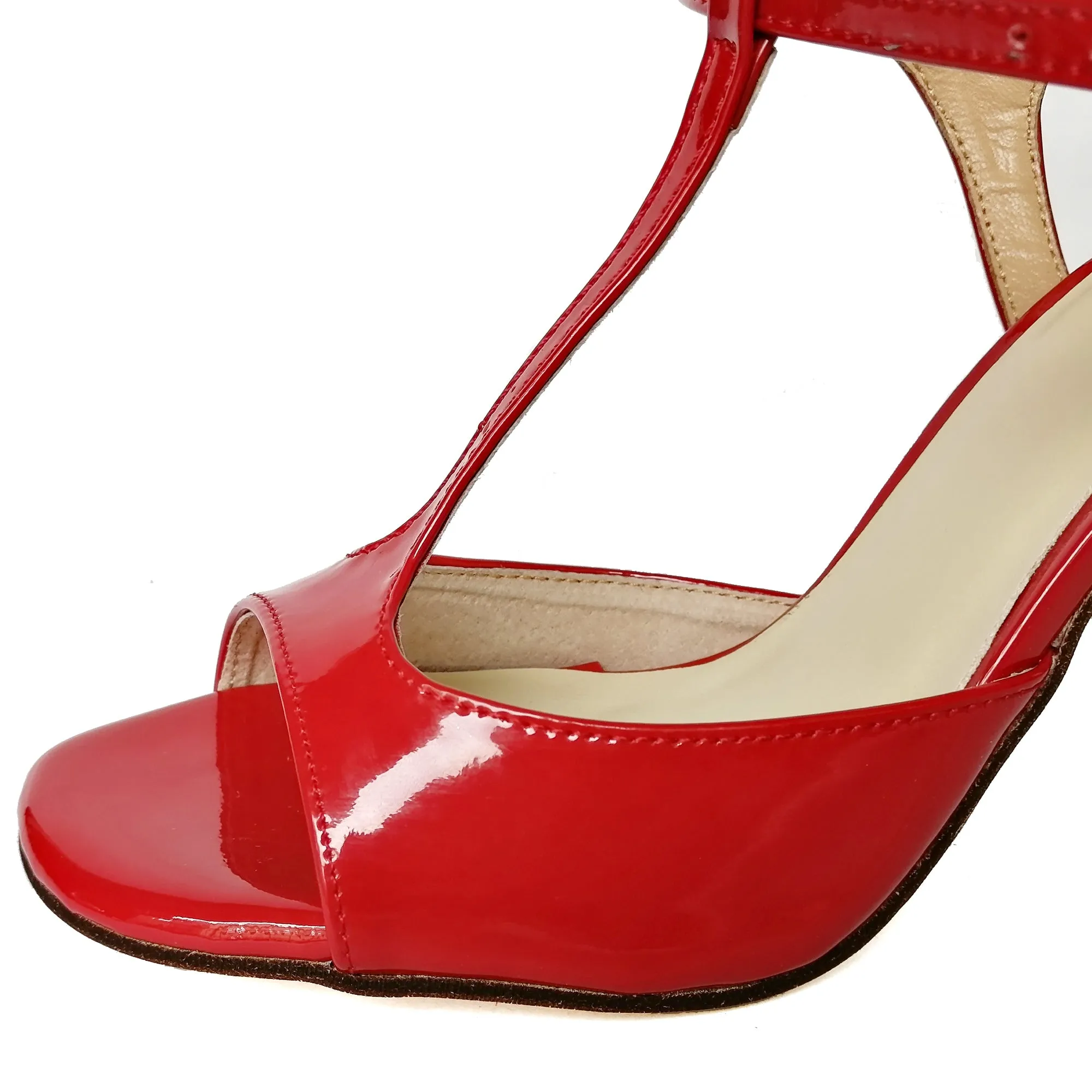 Women's Argentine Tango Shoes High Heel Dance Sandals Leather Sole Red