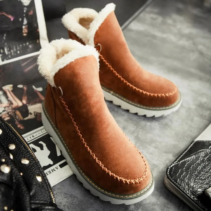 Women's fur lining snow boots non-slip ankle snow boots fashion winter boots