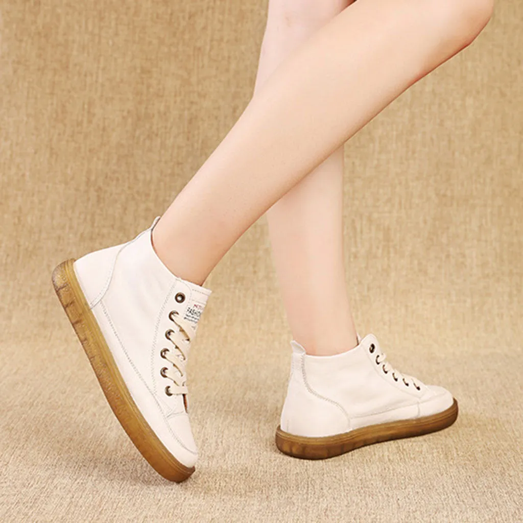 Women's Leather Casual Ankle Sneakers White 41