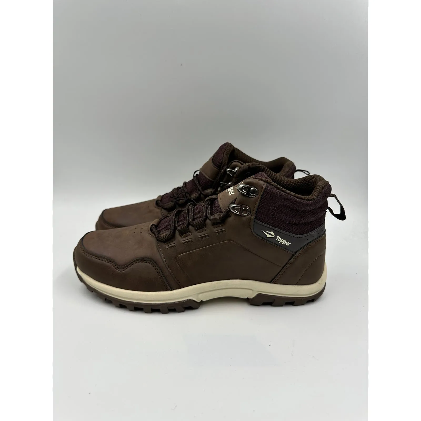 Women's Size 8.5, Dark Brown High Top Hikers with White Accents and Rugged Tread