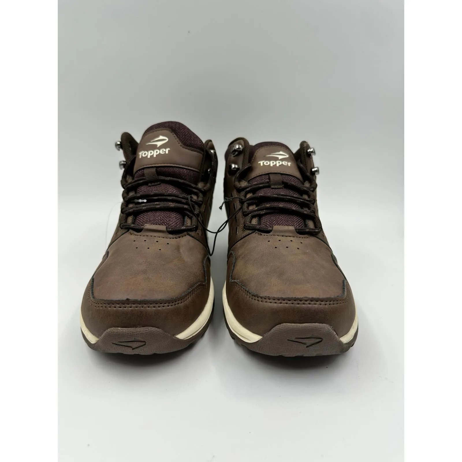 Women's Size 8.5, Dark Brown High Top Hikers with White Accents and Rugged Tread