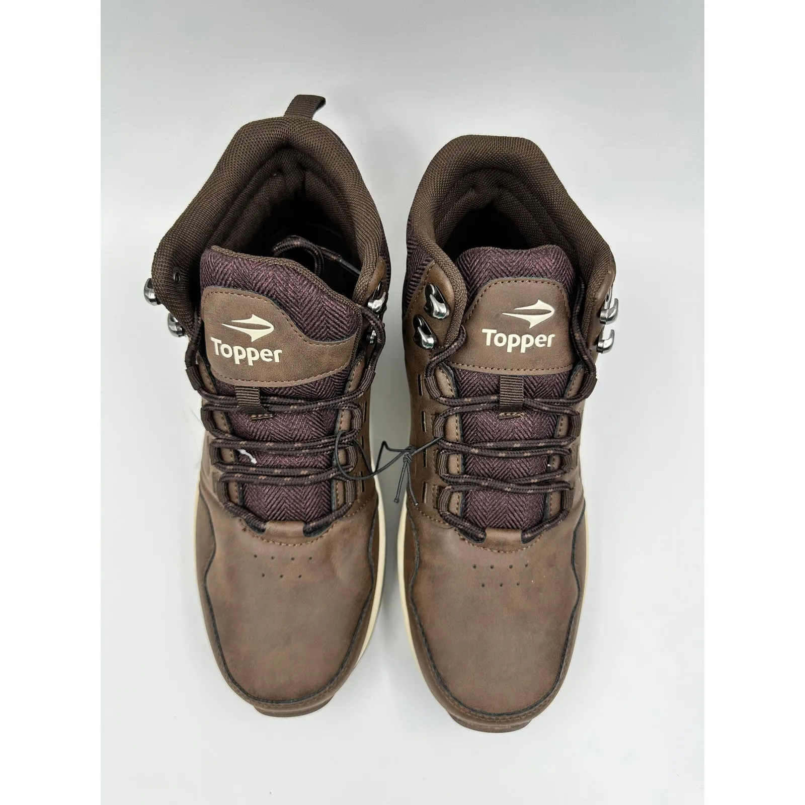 Women's Size 8.5, Dark Brown High Top Hikers with White Accents and Rugged Tread