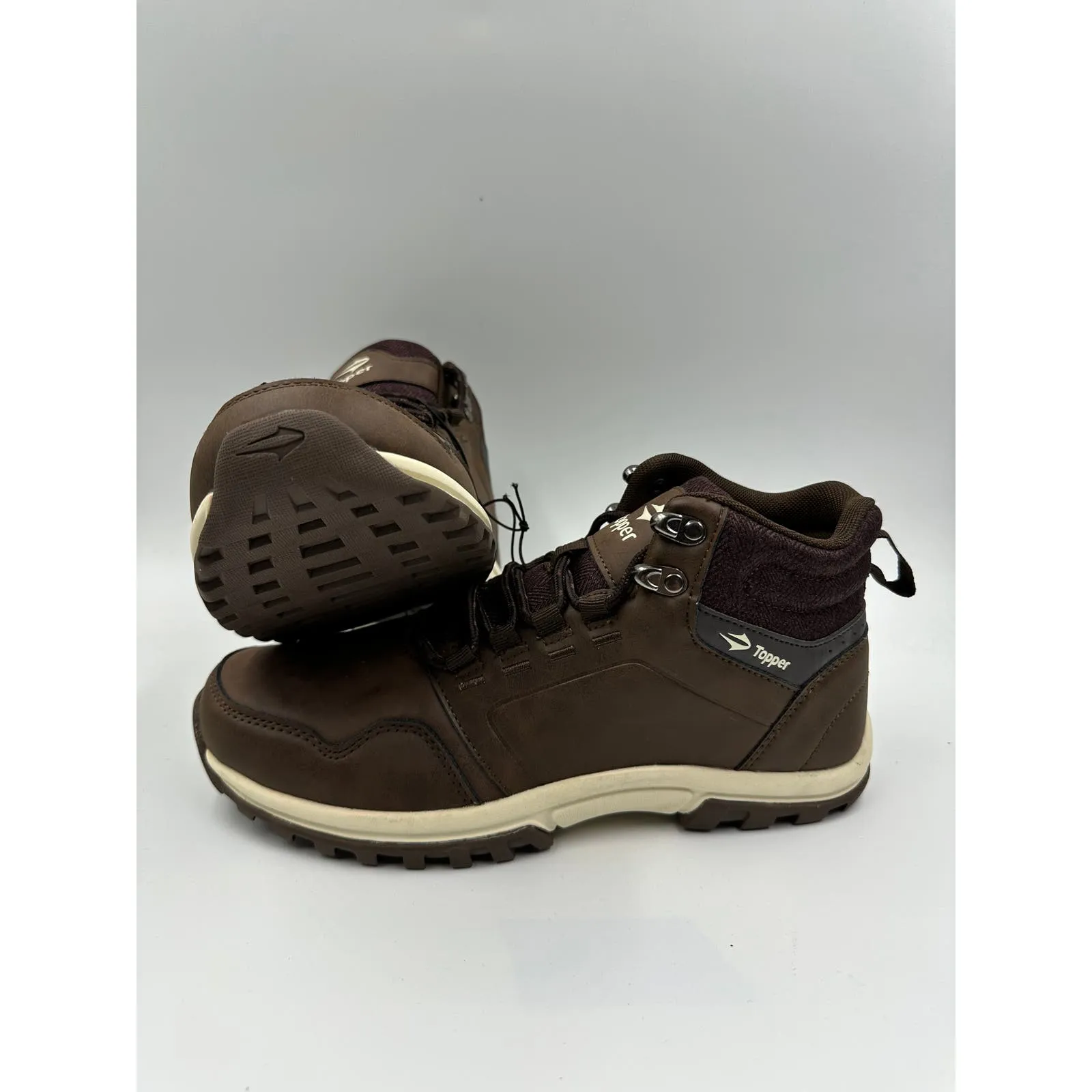 Women's Size 8.5, Dark Brown High Top Hikers with White Accents and Rugged Tread