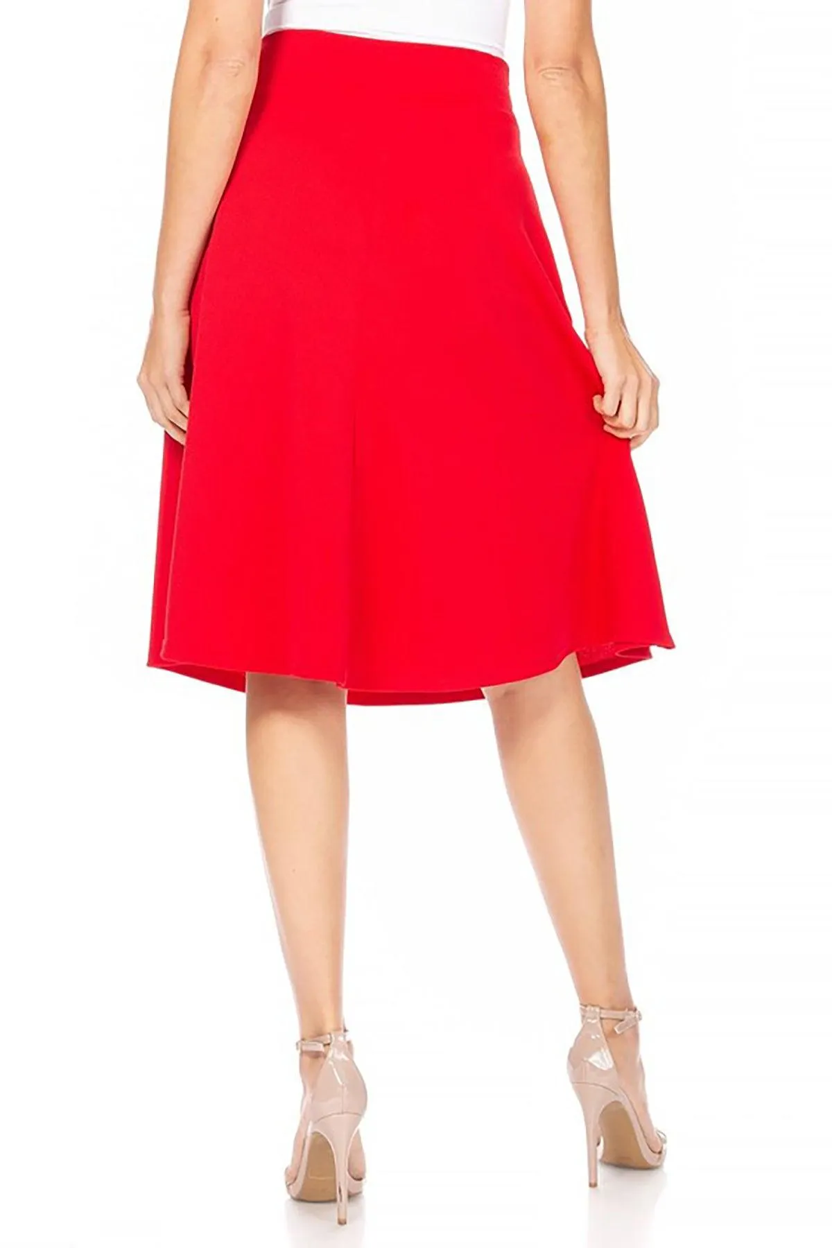 Women's Solid A-line Casual High Waist Bow Tie Belted A Line Midi Knee Length Skirts