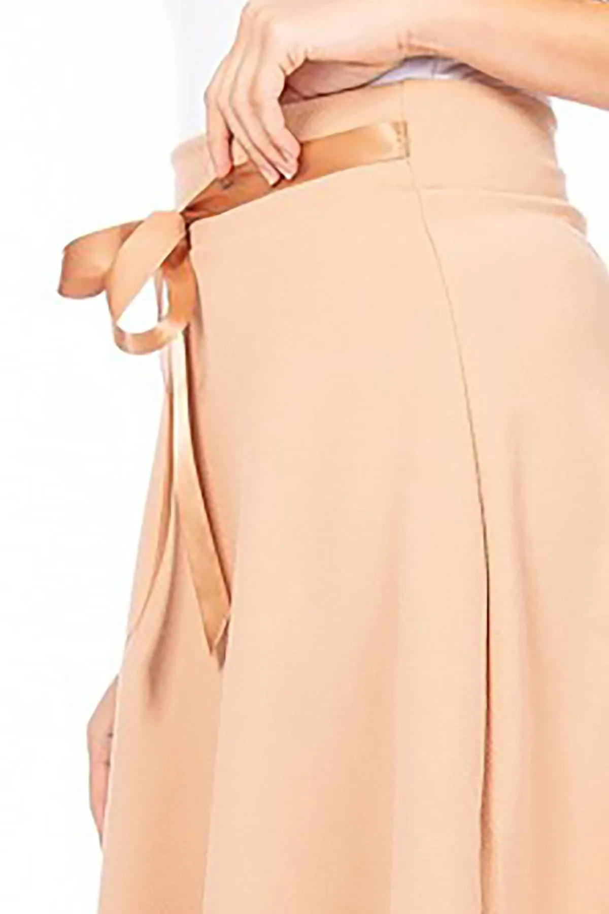 Women's Solid A-line Casual High Waist Bow Tie Belted A Line Midi Knee Length Skirts