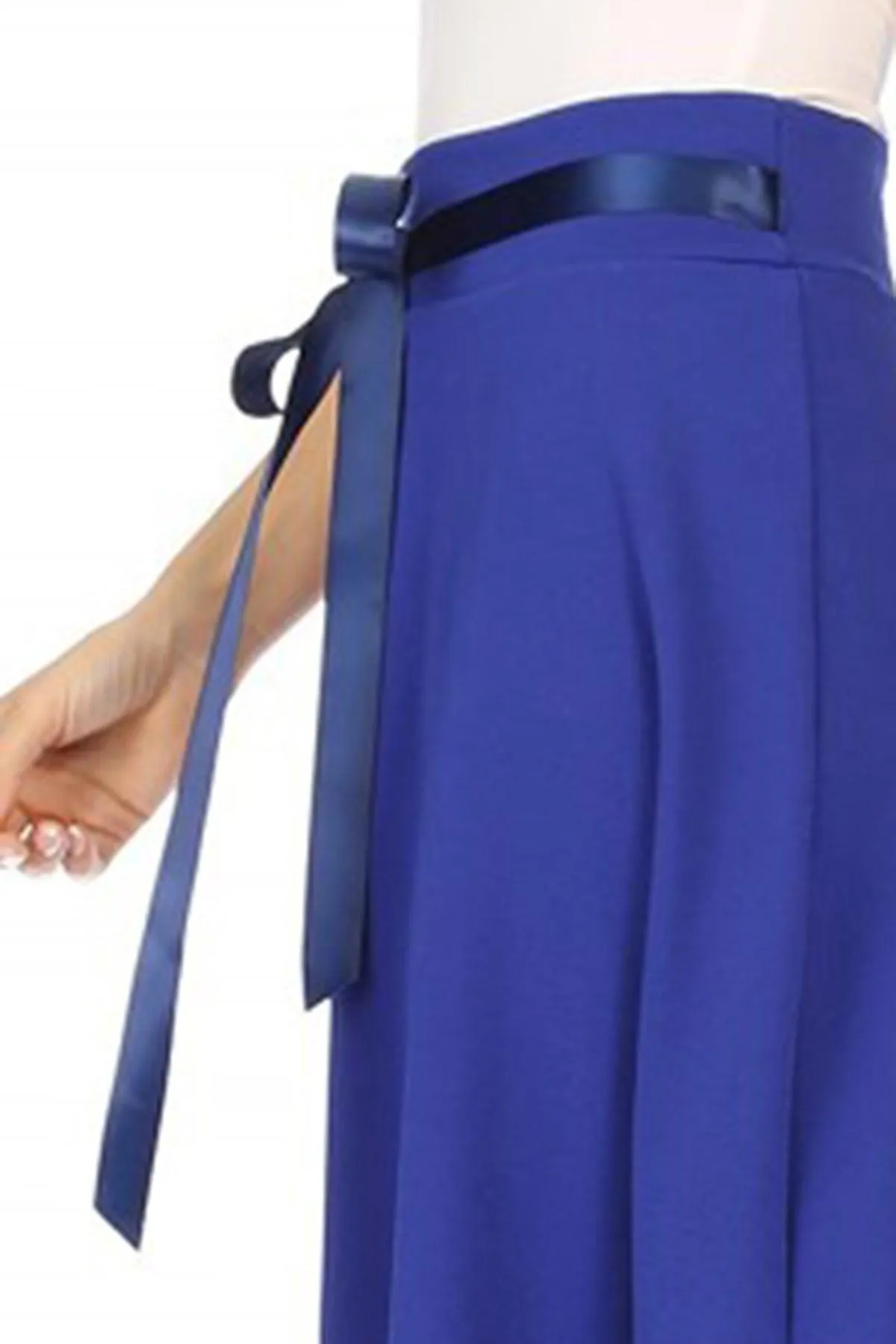 Women's Solid A-line Casual High Waist Bow Tie Belted A Line Midi Knee Length Skirts