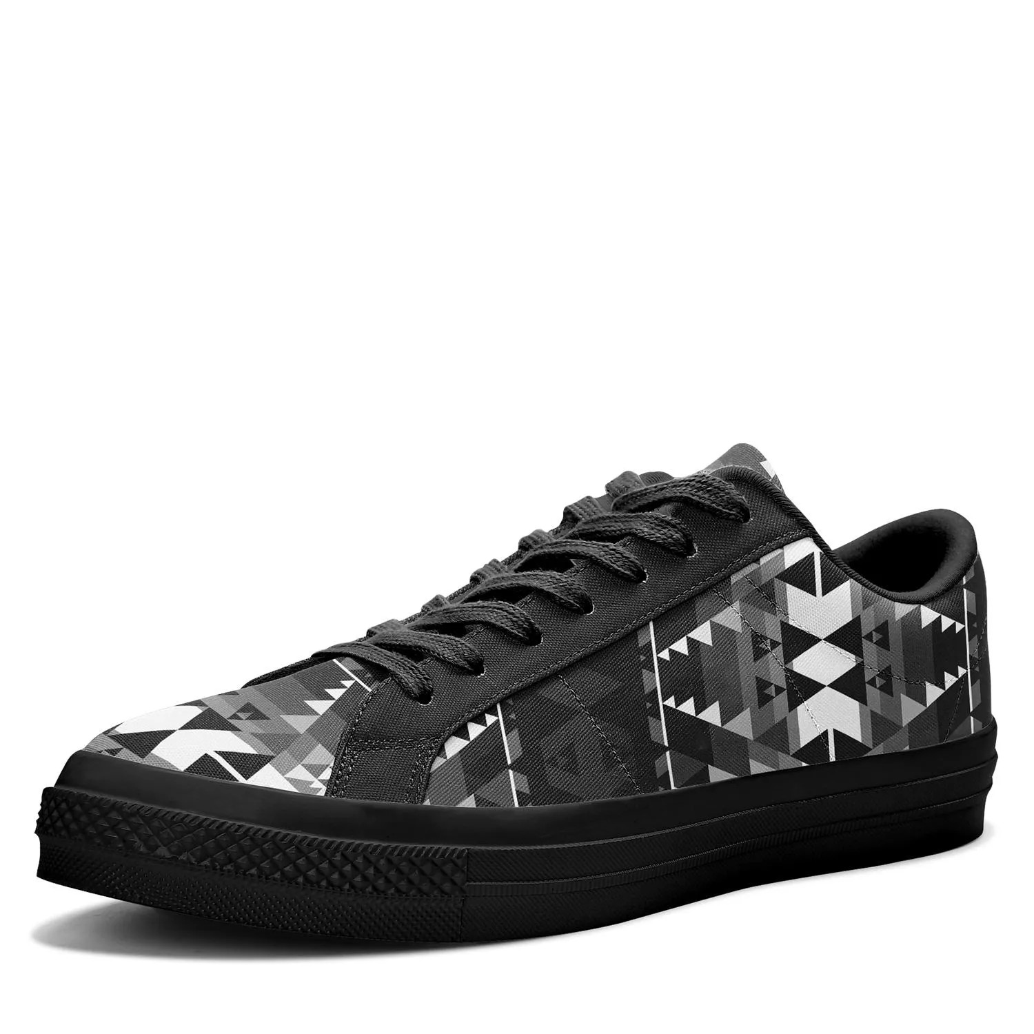 Writing on Stone Black and White Aapisi Low Top Canvas Shoes Black Sole