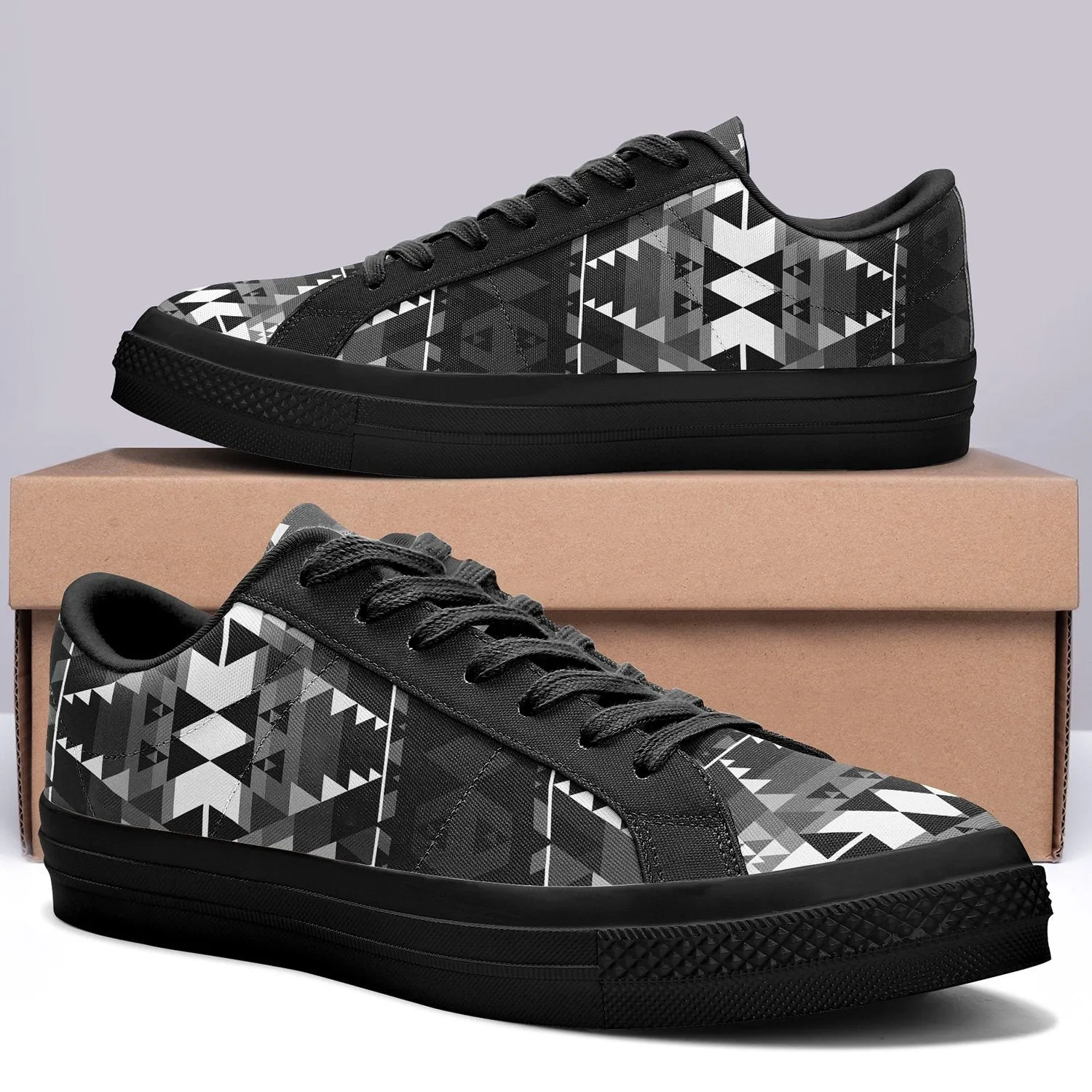 Writing on Stone Black and White Aapisi Low Top Canvas Shoes Black Sole