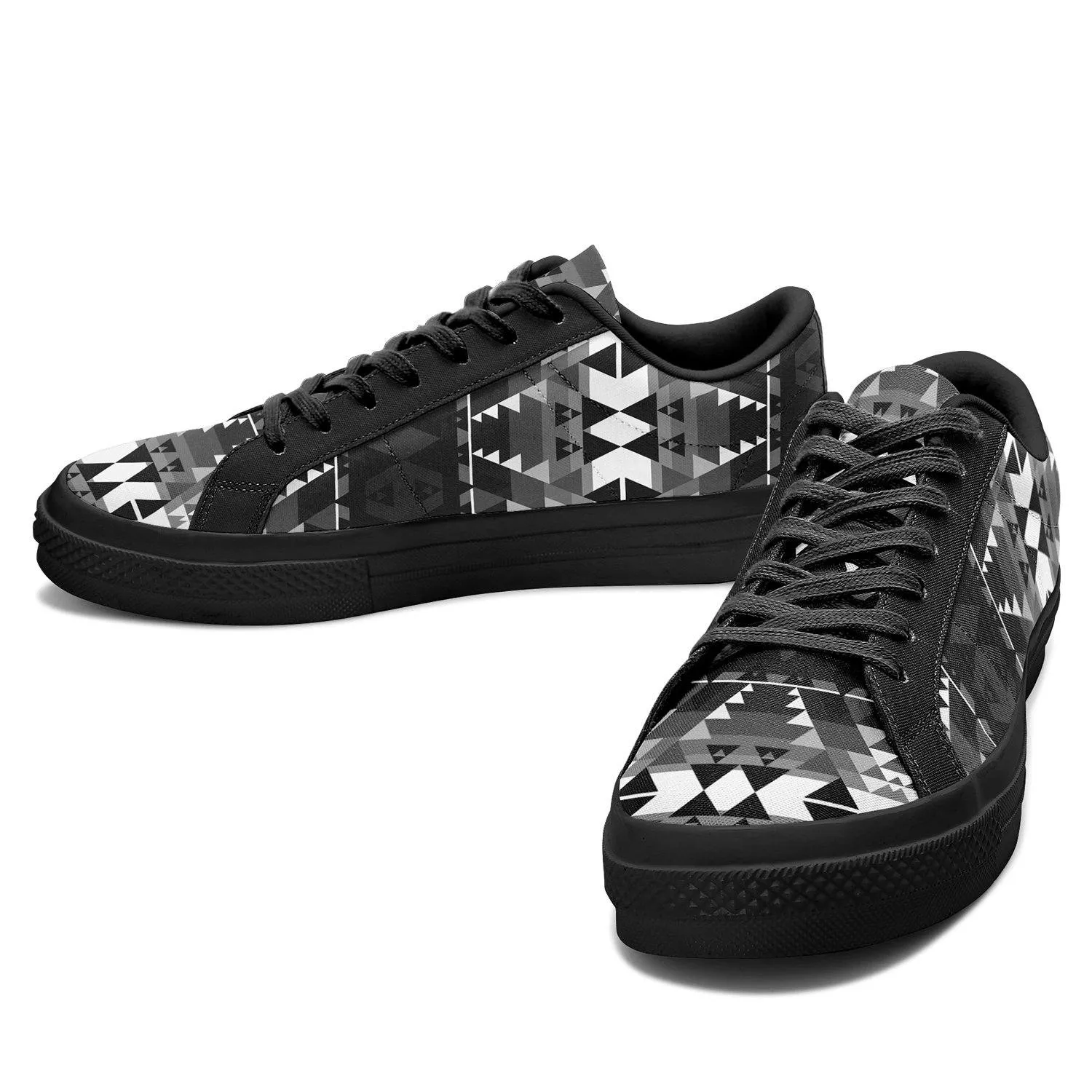 Writing on Stone Black and White Aapisi Low Top Canvas Shoes Black Sole